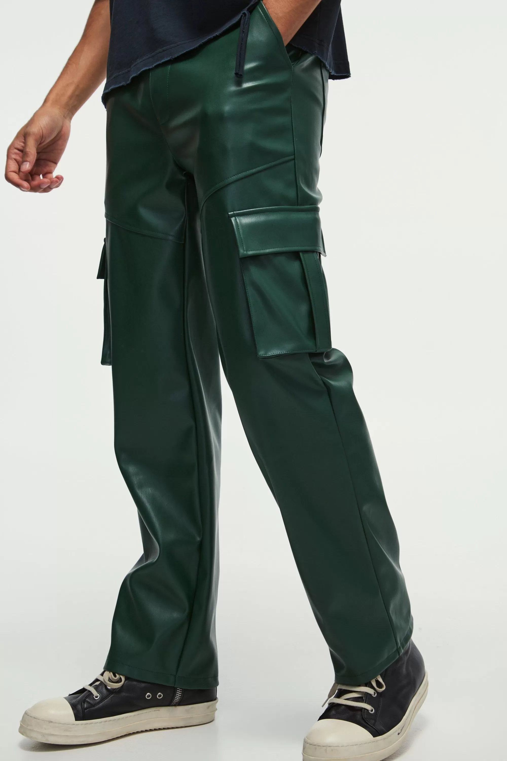 boohooMAN Relaxed Fit Pu Cargo Trousers | UK