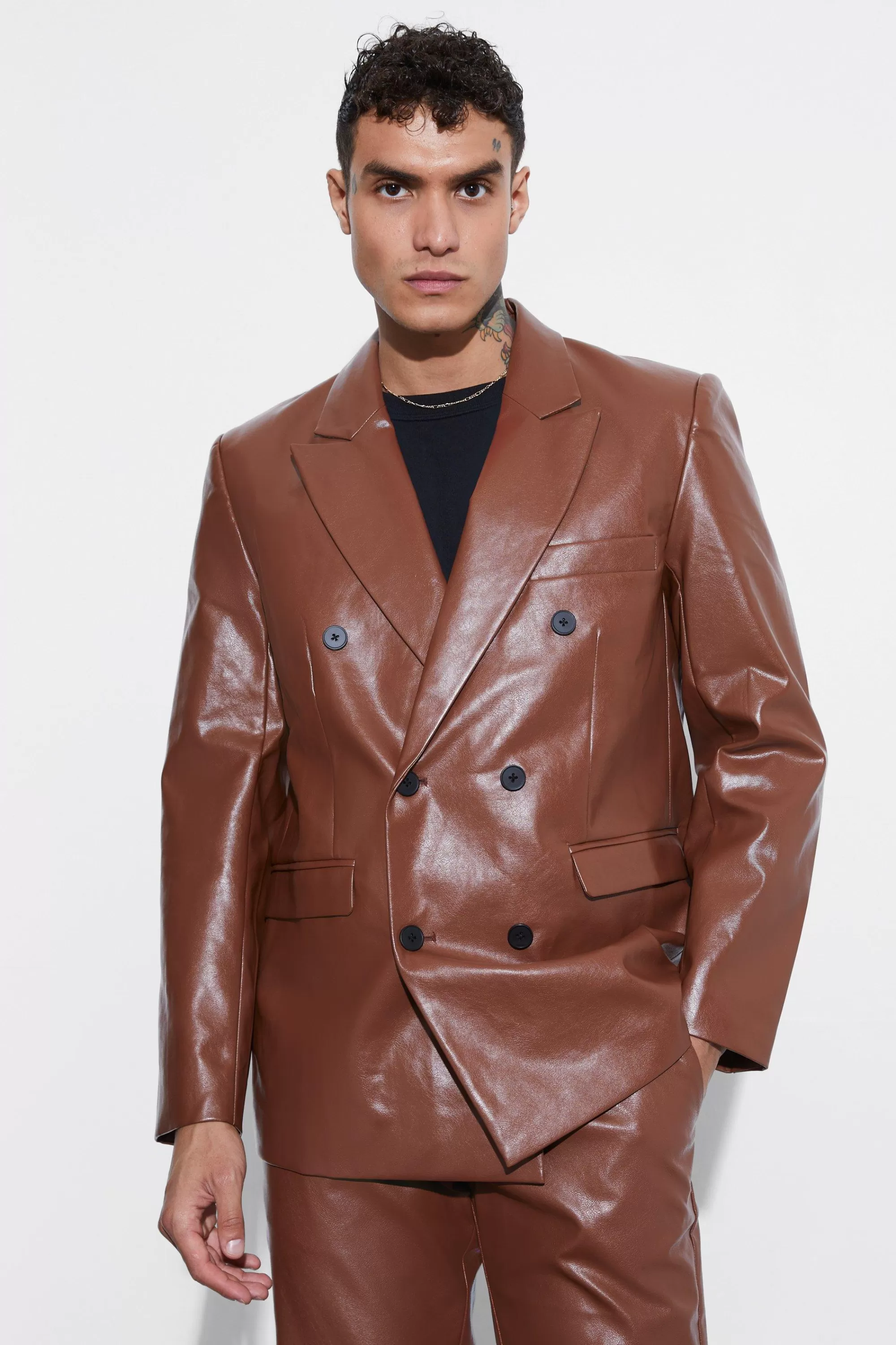 boohooMAN Relaxed Fit PU Suit | UK