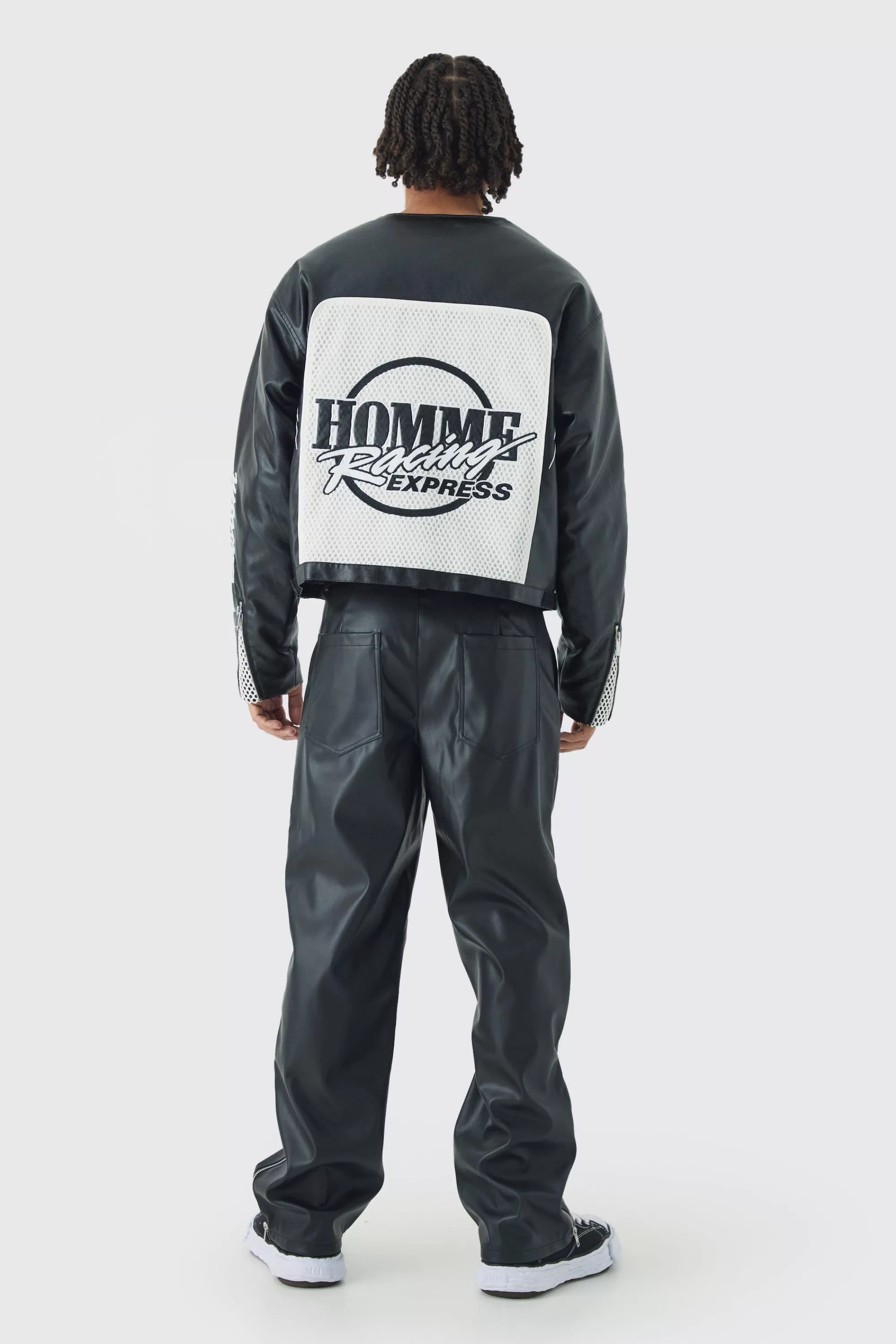 boohooMAN Relaxed Fit Pu Zip Hem Trousers | UK