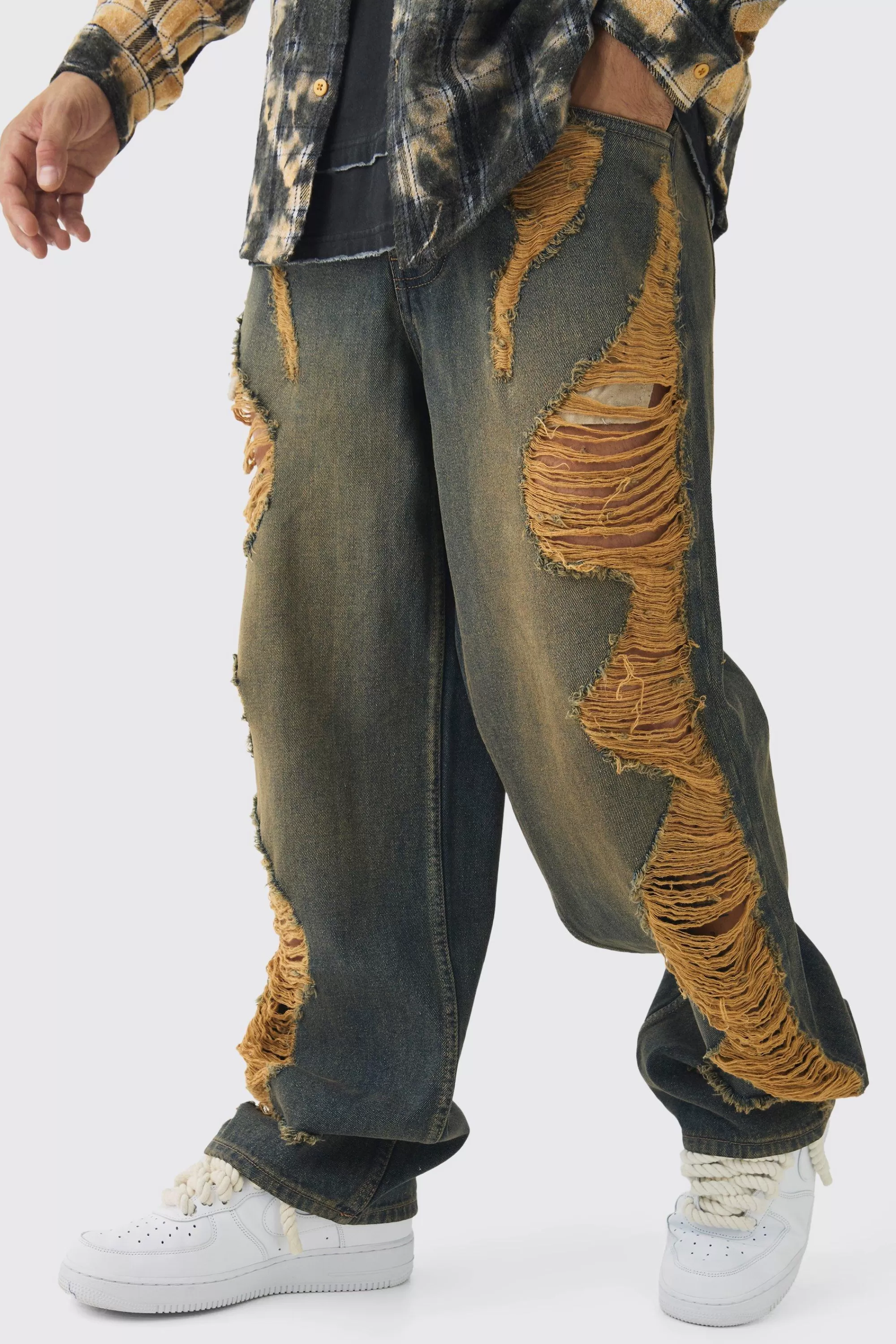 boohooMAN Relaxed Fit Rigid Extreme Ripped Jeans | UK