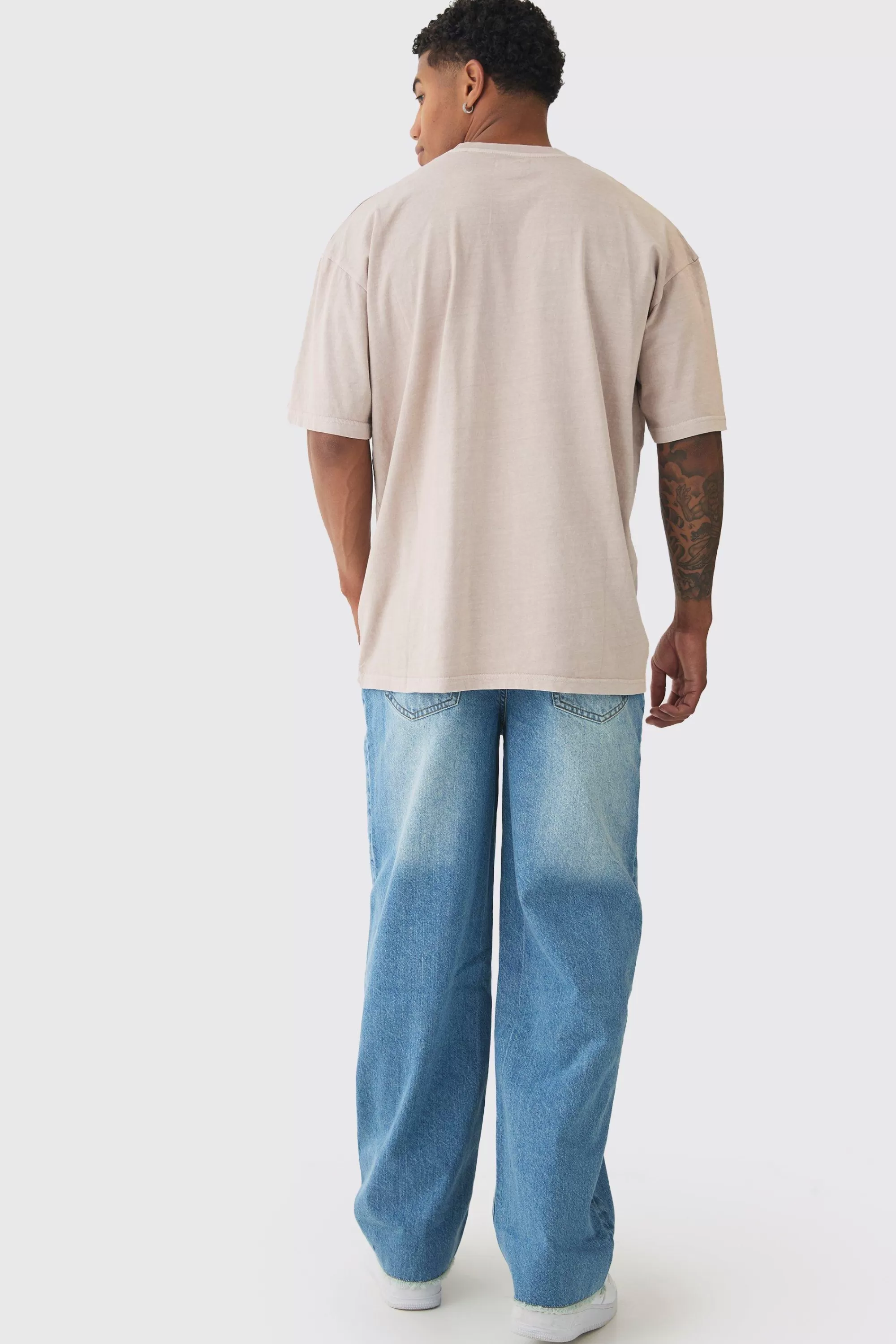 boohooMAN Relaxed Fit Rip & Repair Check Patchwork Jeans | UK
