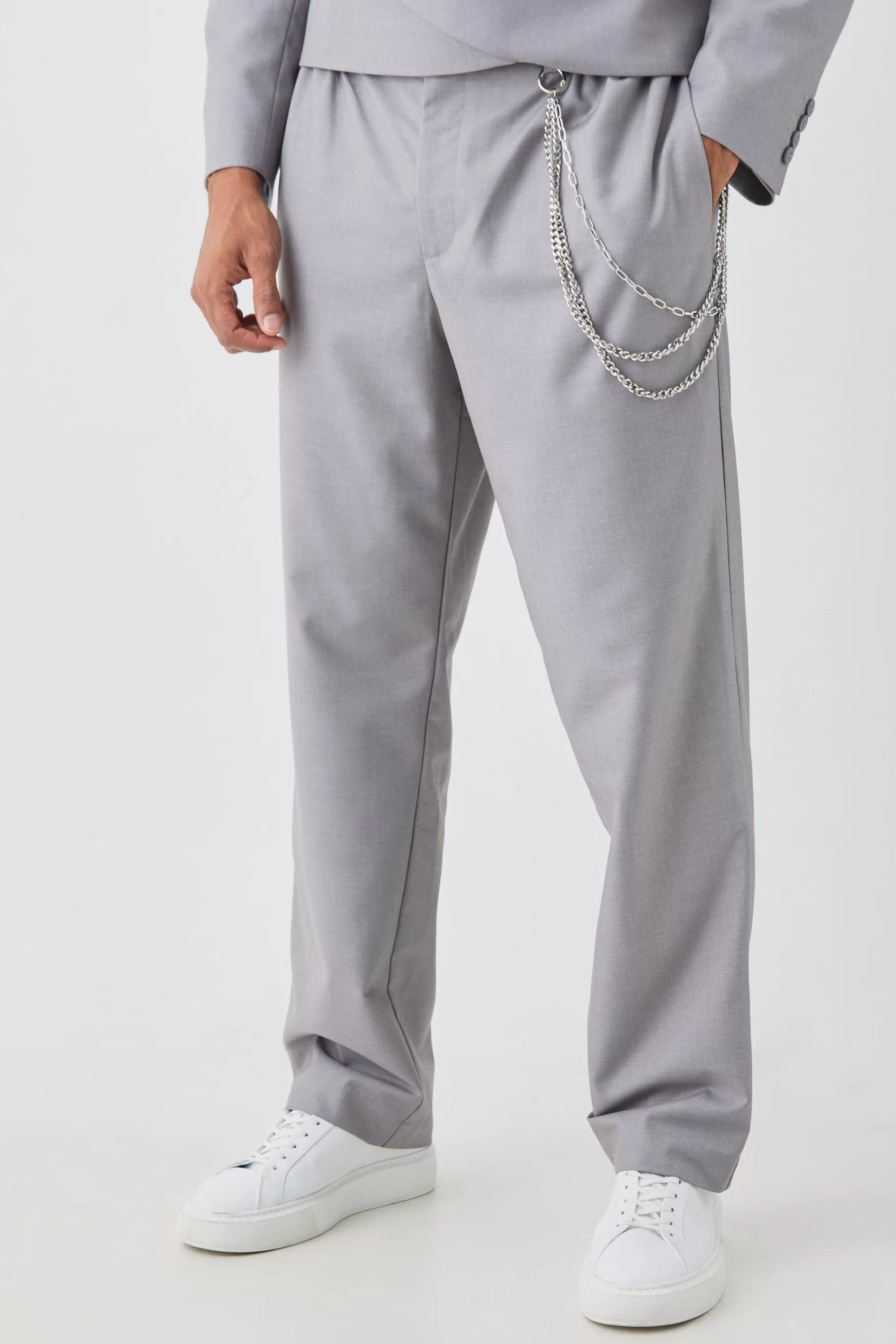 boohooMAN Relaxed Fit Tailored Trouser With Chain In | UK