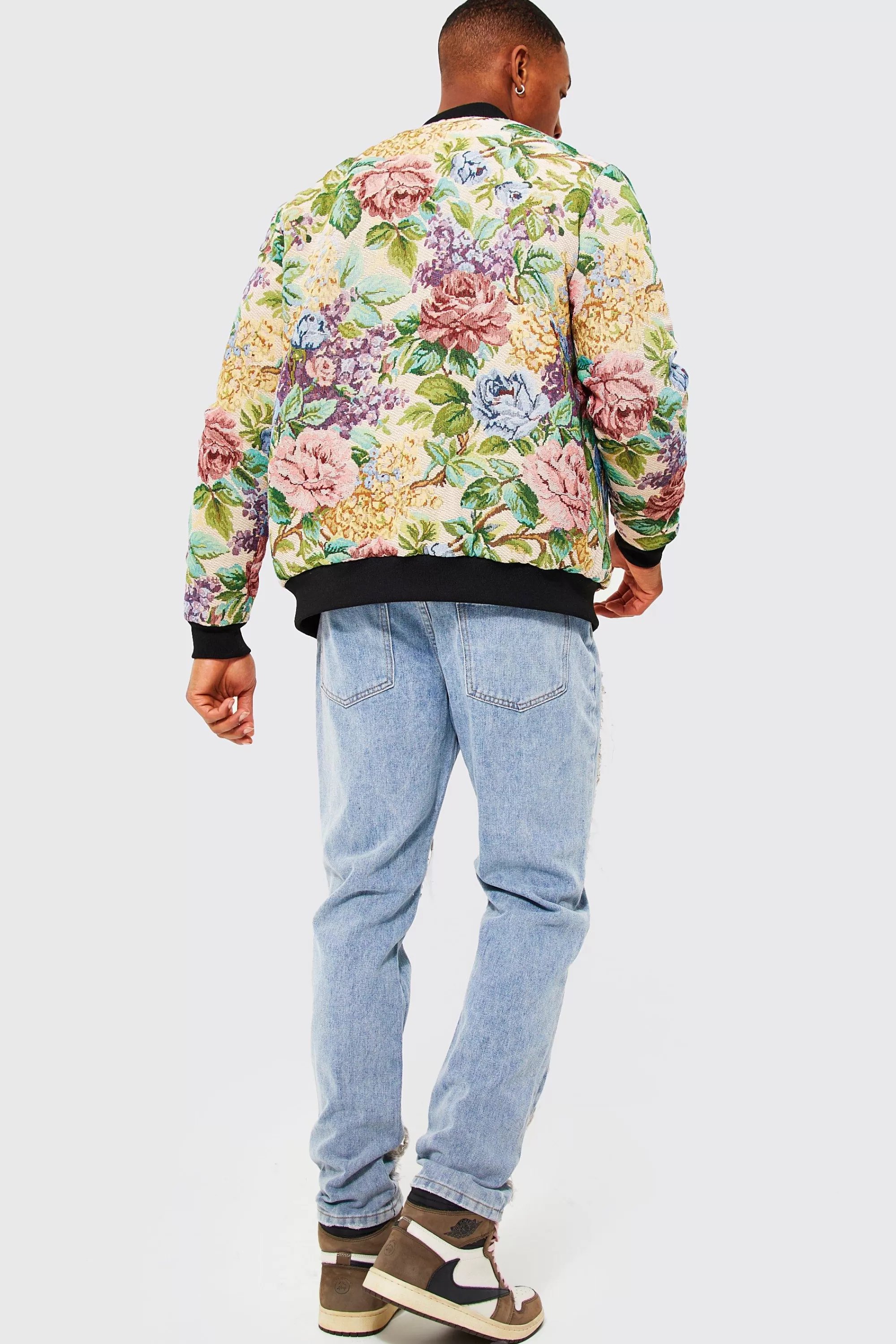 boohooMAN Relaxed Fit Tapestry Rip & Repair Jeans | UK