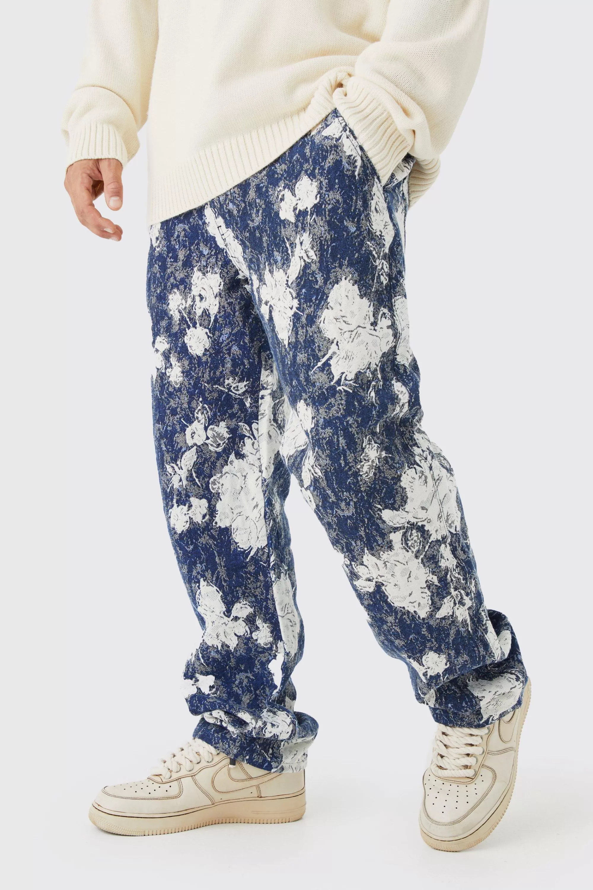 boohooMAN Relaxed Fit Tapestry Trouser | UK
