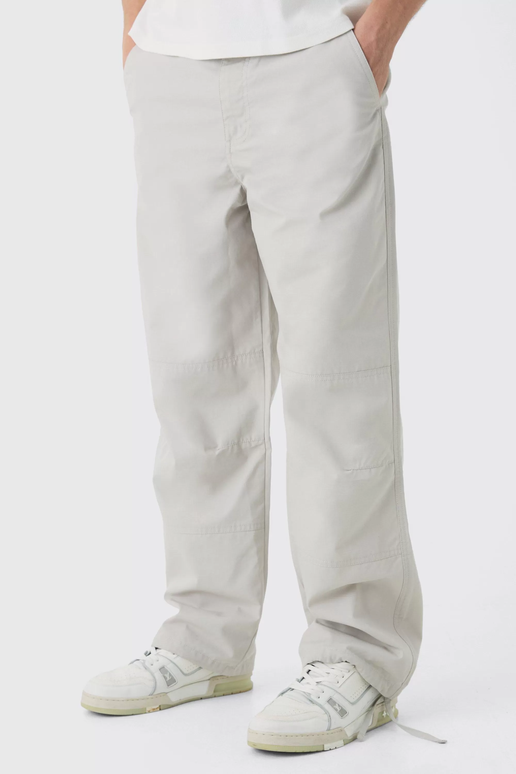 boohooMAN Relaxed Fit Textured Ripstop Trousers | UK