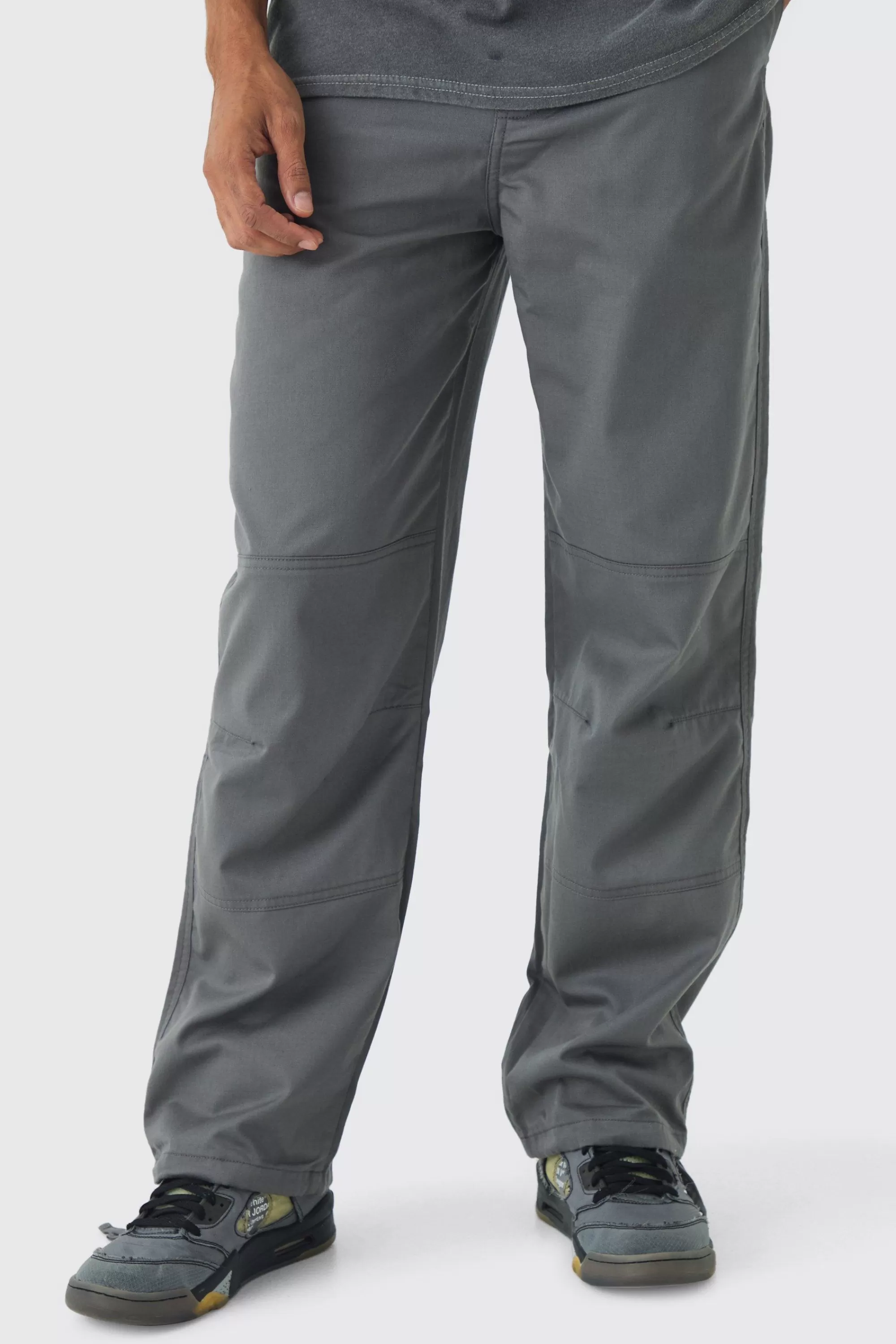 boohooMAN Relaxed Fit Textured Ripstop Trousers | UK