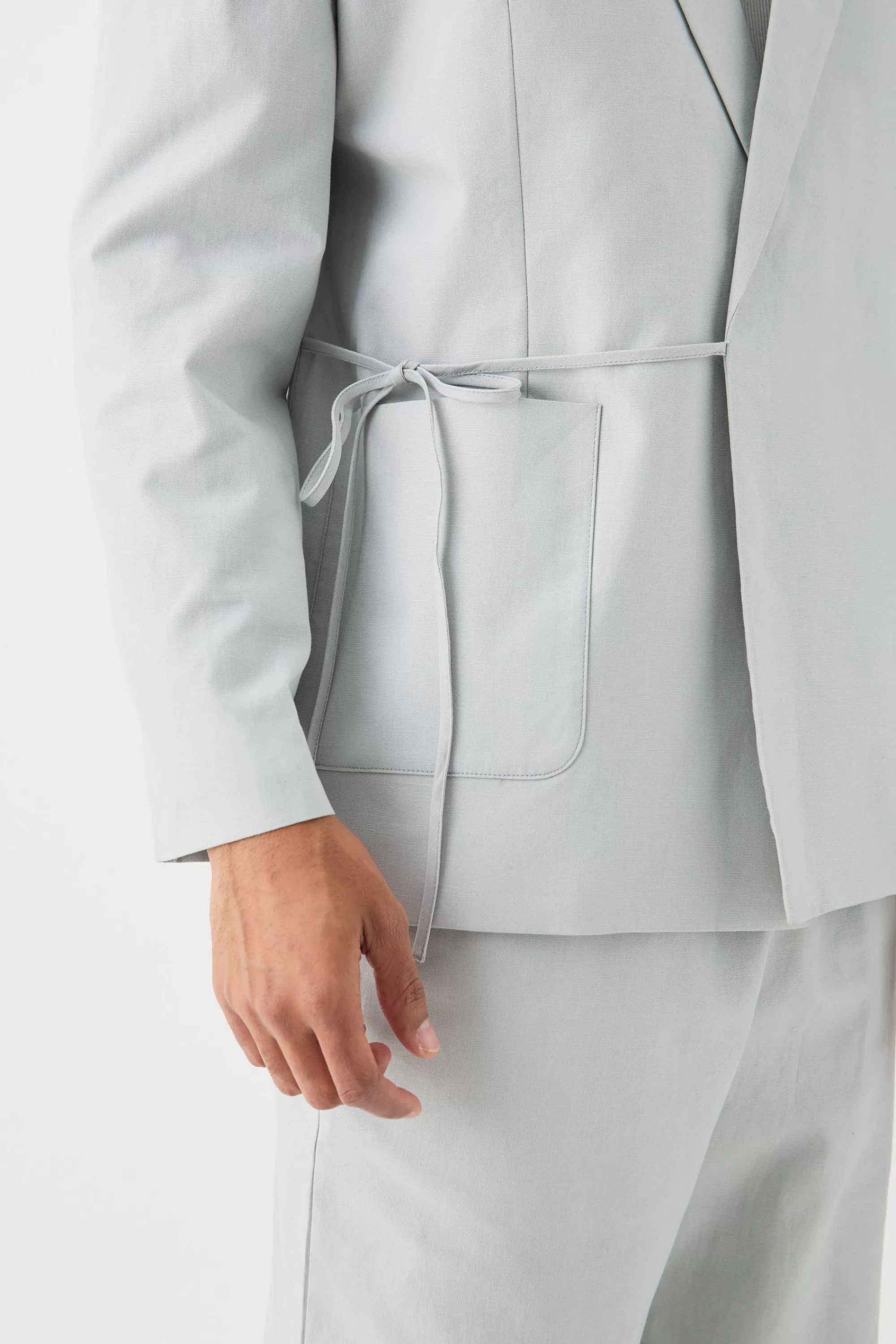 boohooMAN Relaxed Fit Tie Front Linen Blazer In | UK