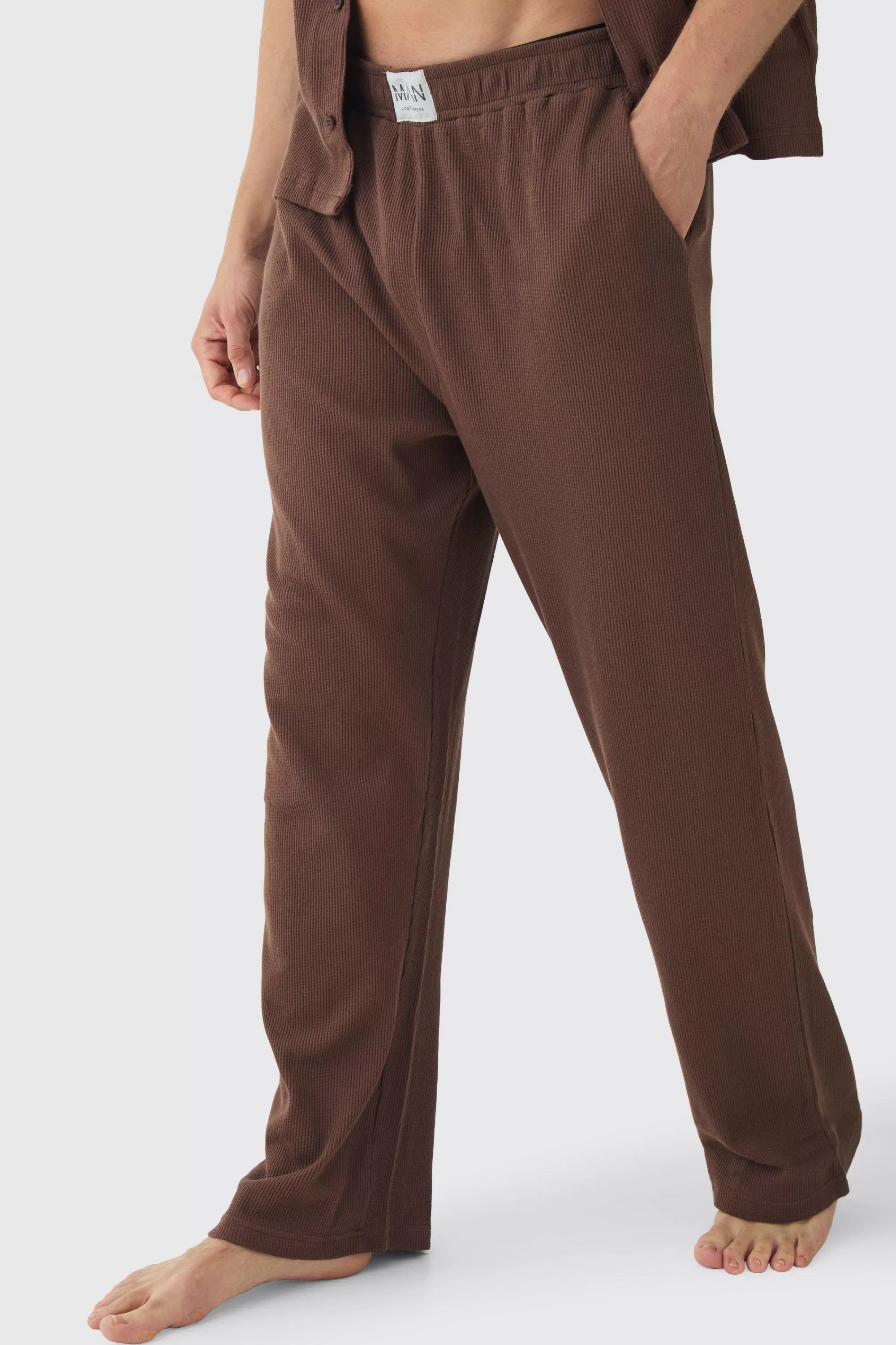 boohooMAN Relaxed Fit Waffle Jersey Bottoms | UK
