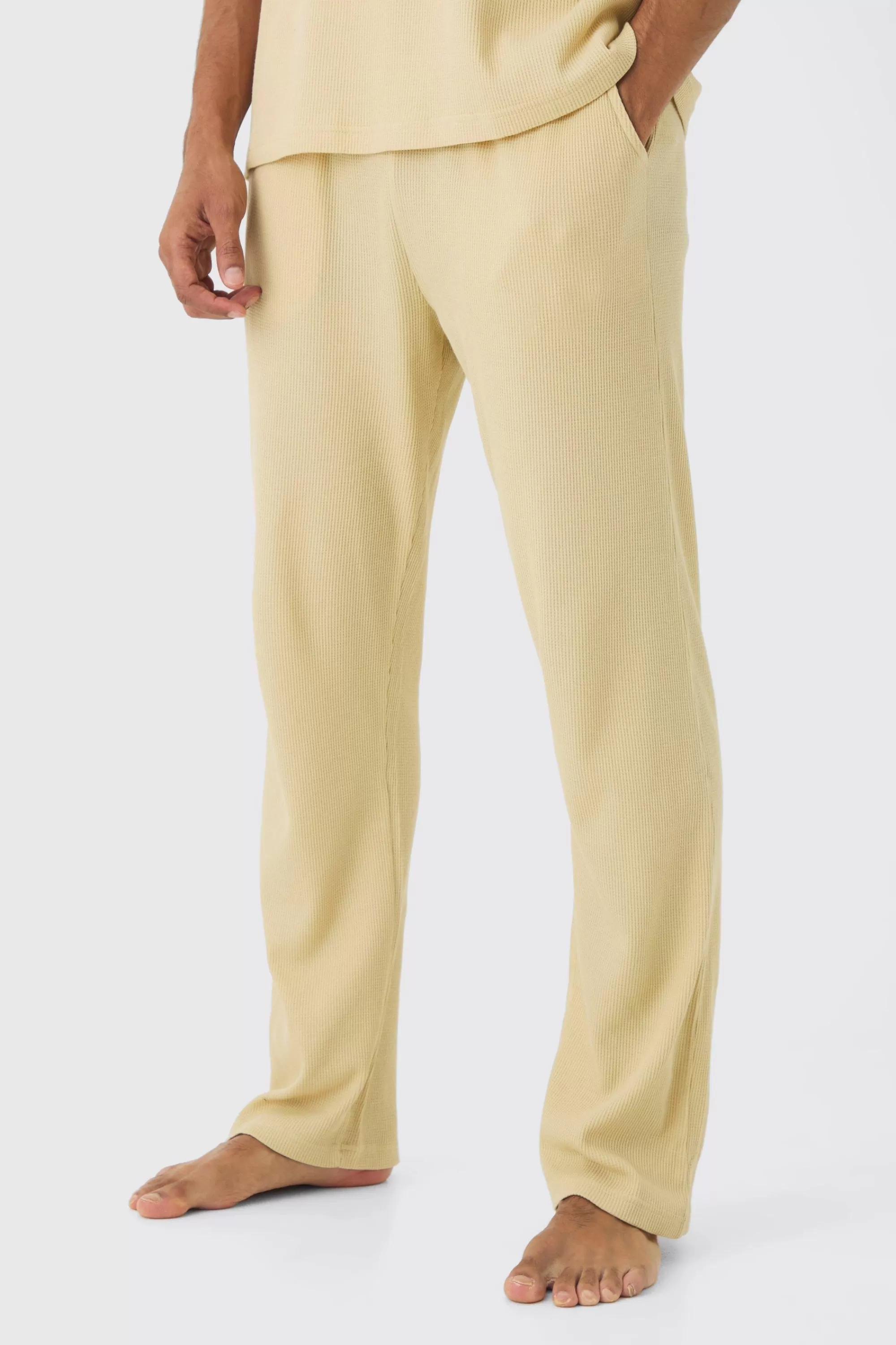 boohooMAN Relaxed Fit Waffle Jersey Bottoms | UK