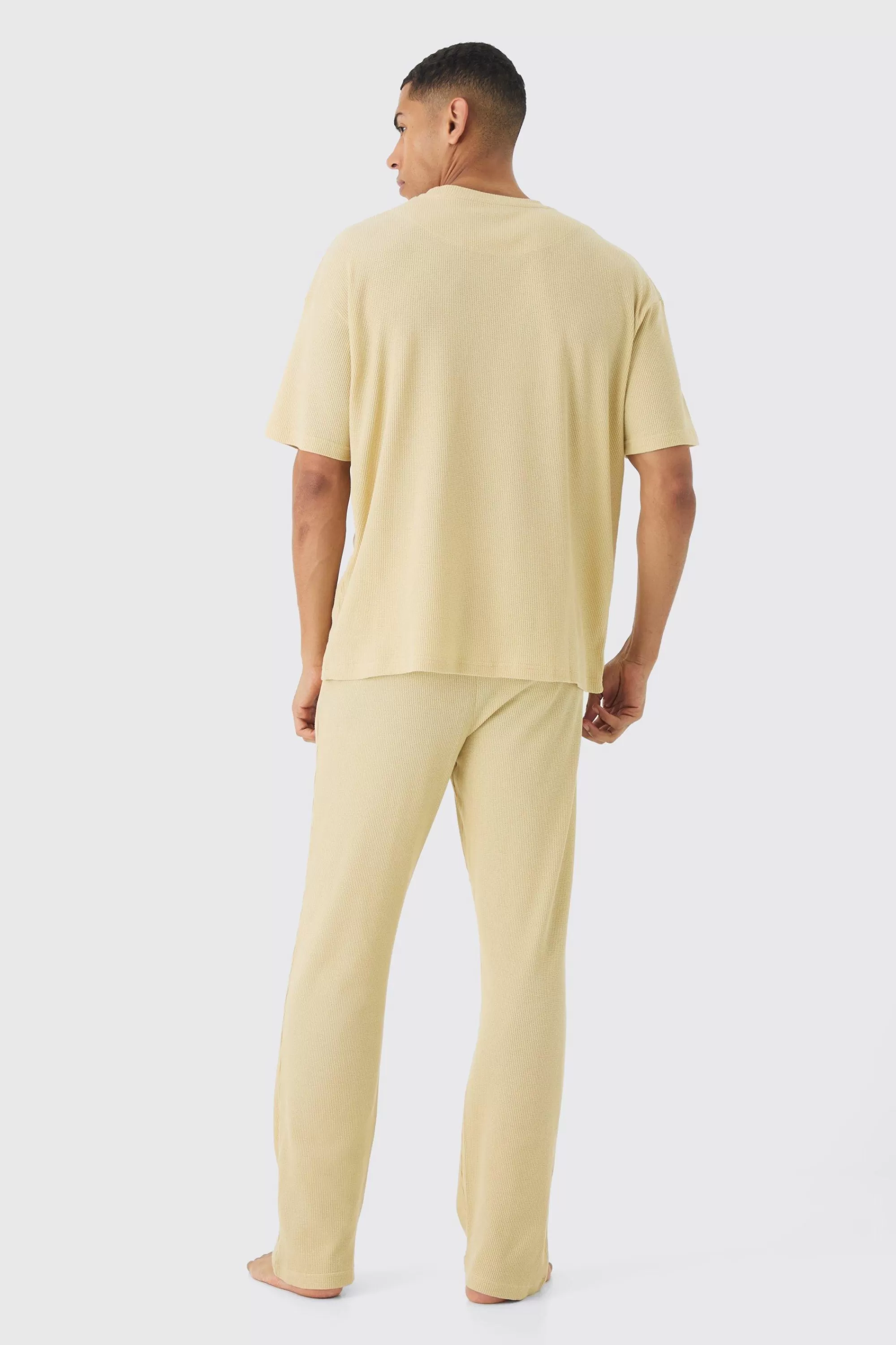 boohooMAN Relaxed Fit Waffle Jersey Bottoms | UK