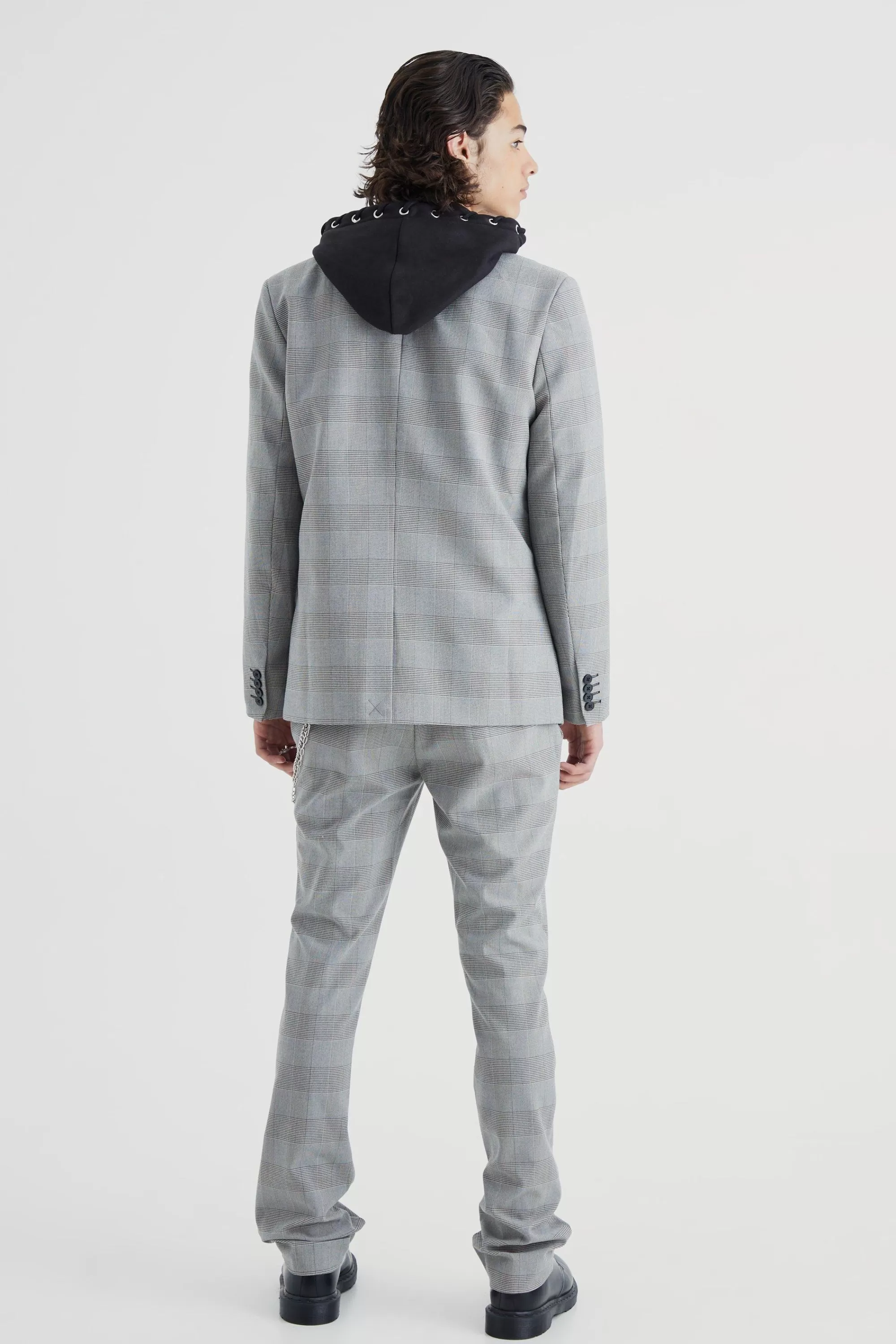 boohooMAN Relaxed Fit Wrap Front Pow Check Blazer | UK