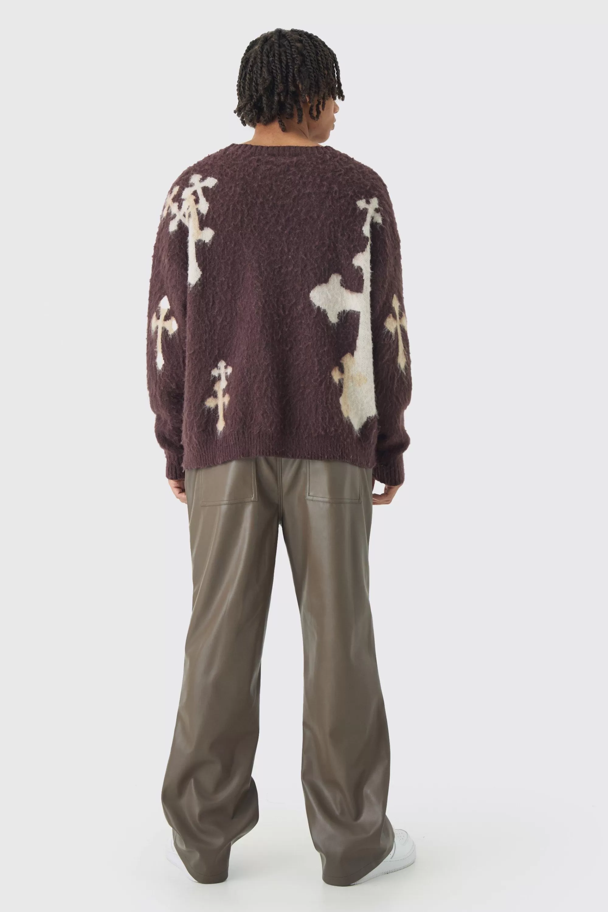 boohooMAN Relaxed Flare Pu Carpenter Trousers | UK