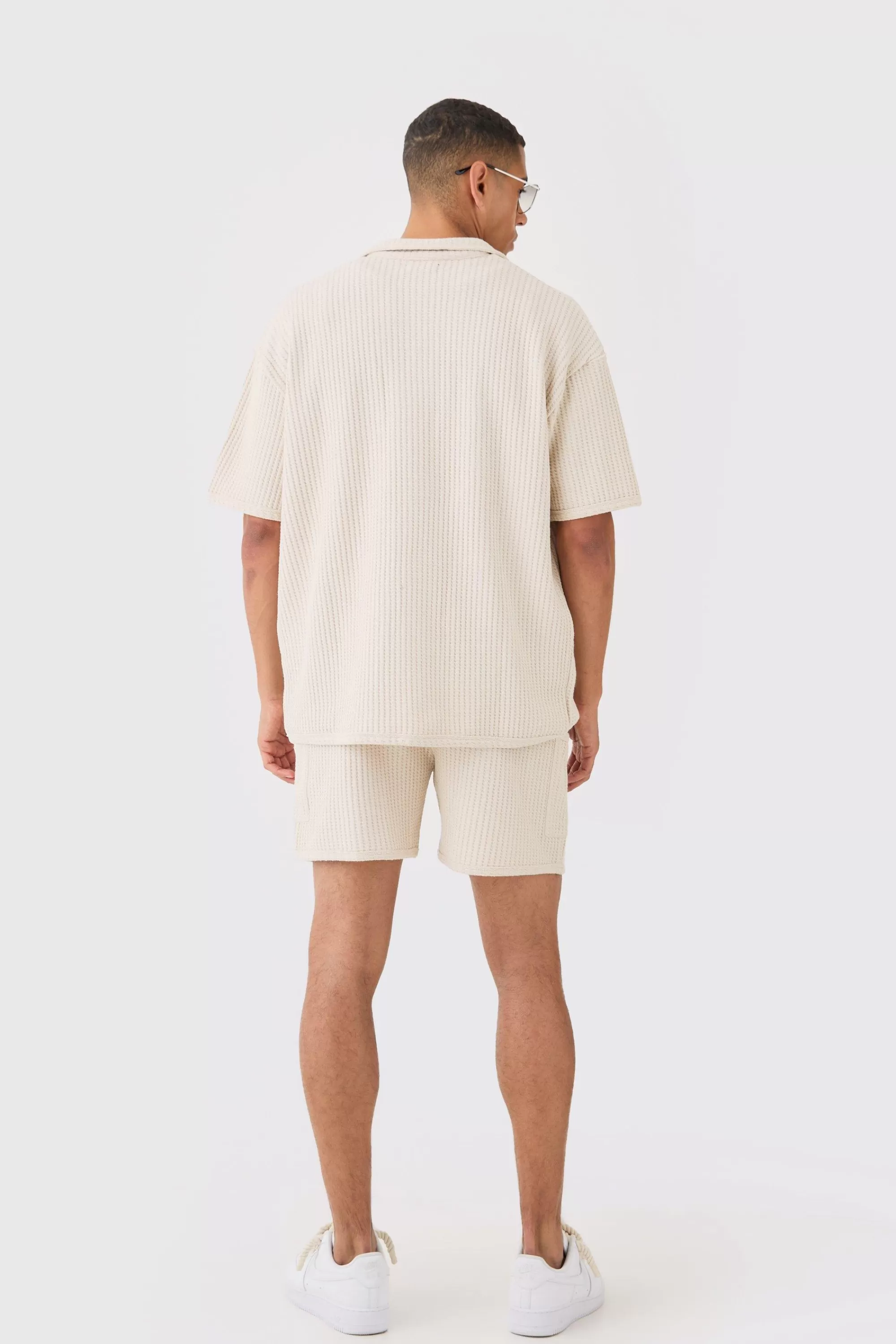 boohooMAN Relaxed Heavy Jumbo Waffle Cargo Short | UK