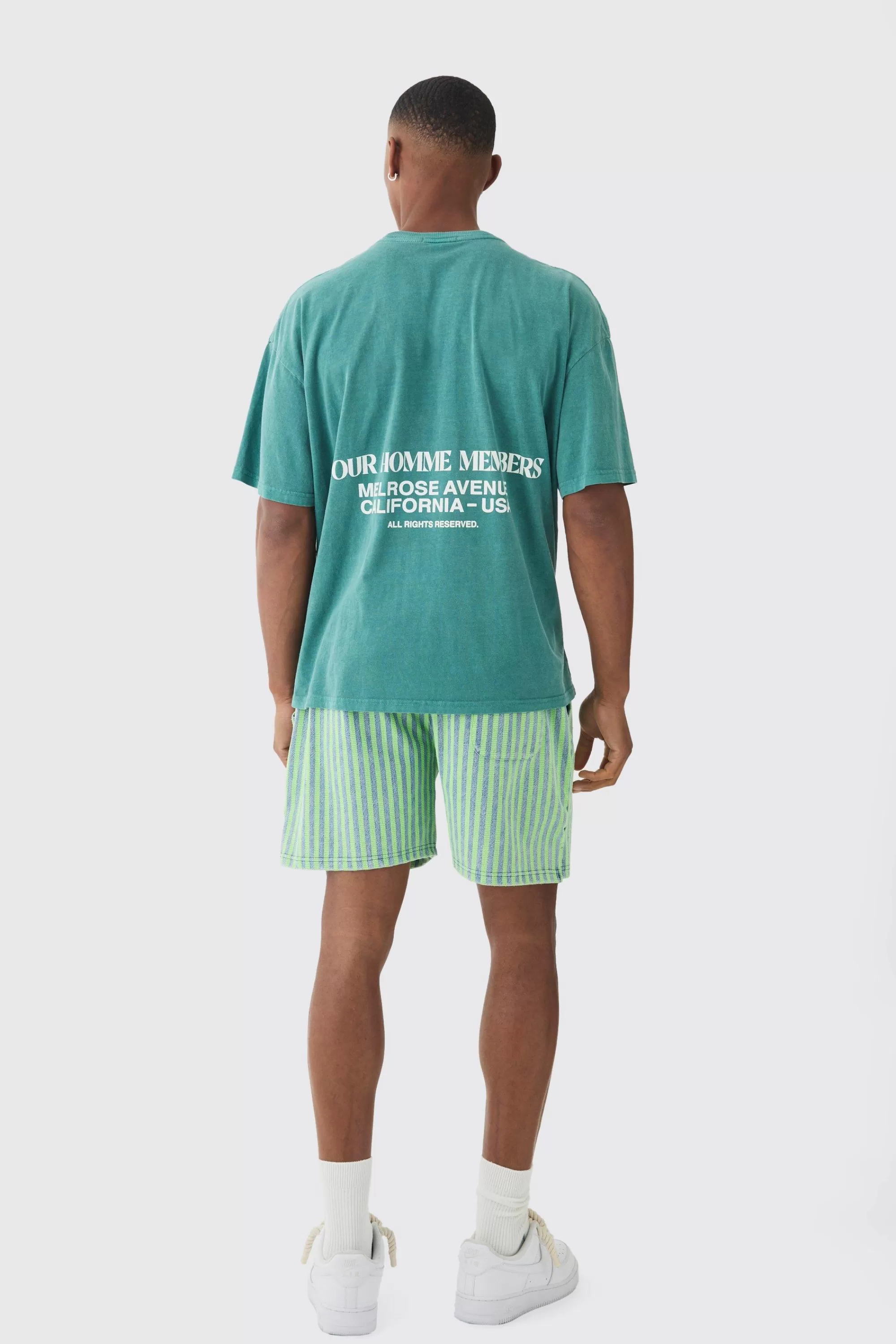 boohooMAN Relaxed Indigo Dyed Striped Short | UK
