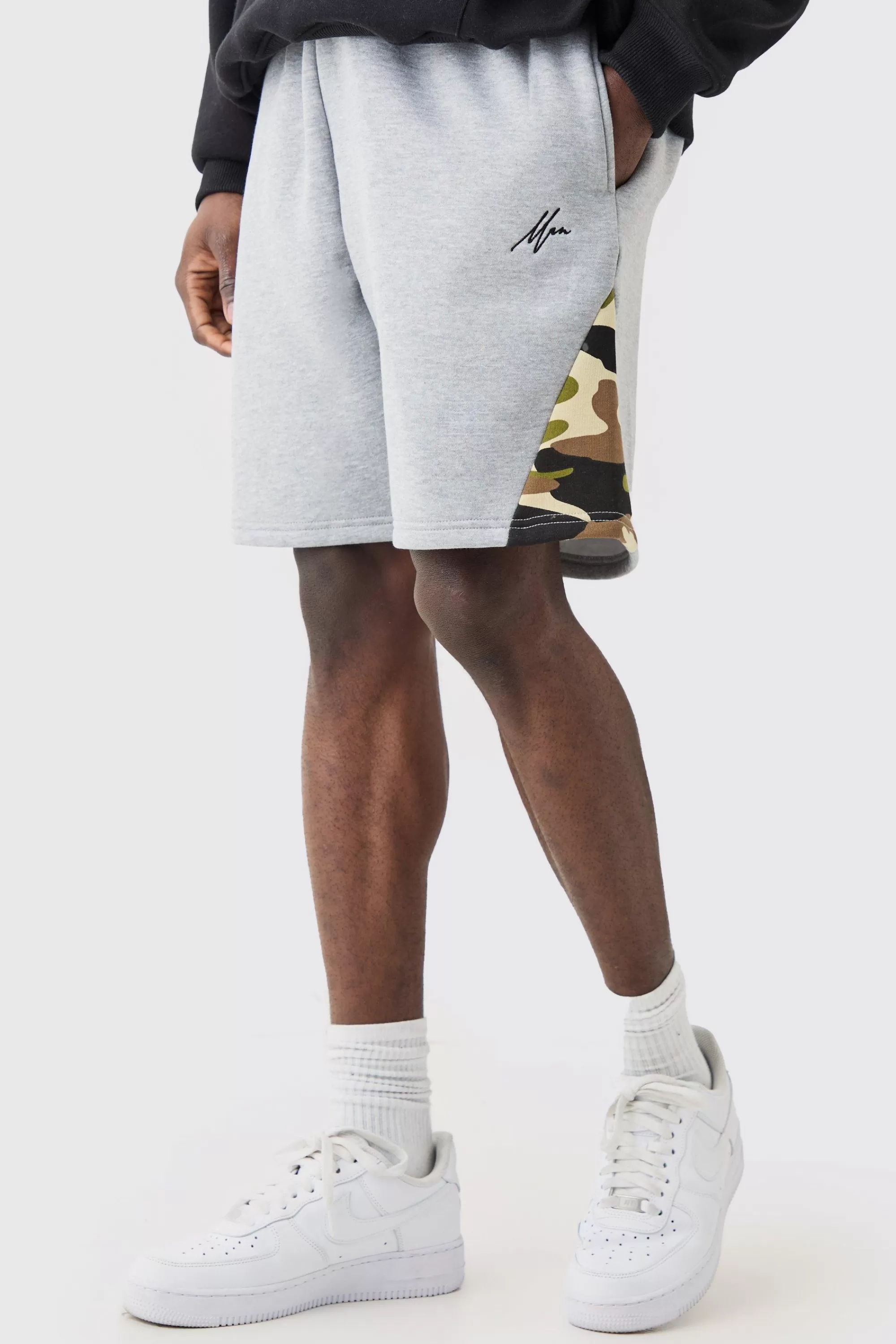 boohooMAN Relaxed Man Camo Gusset Shorts | UK