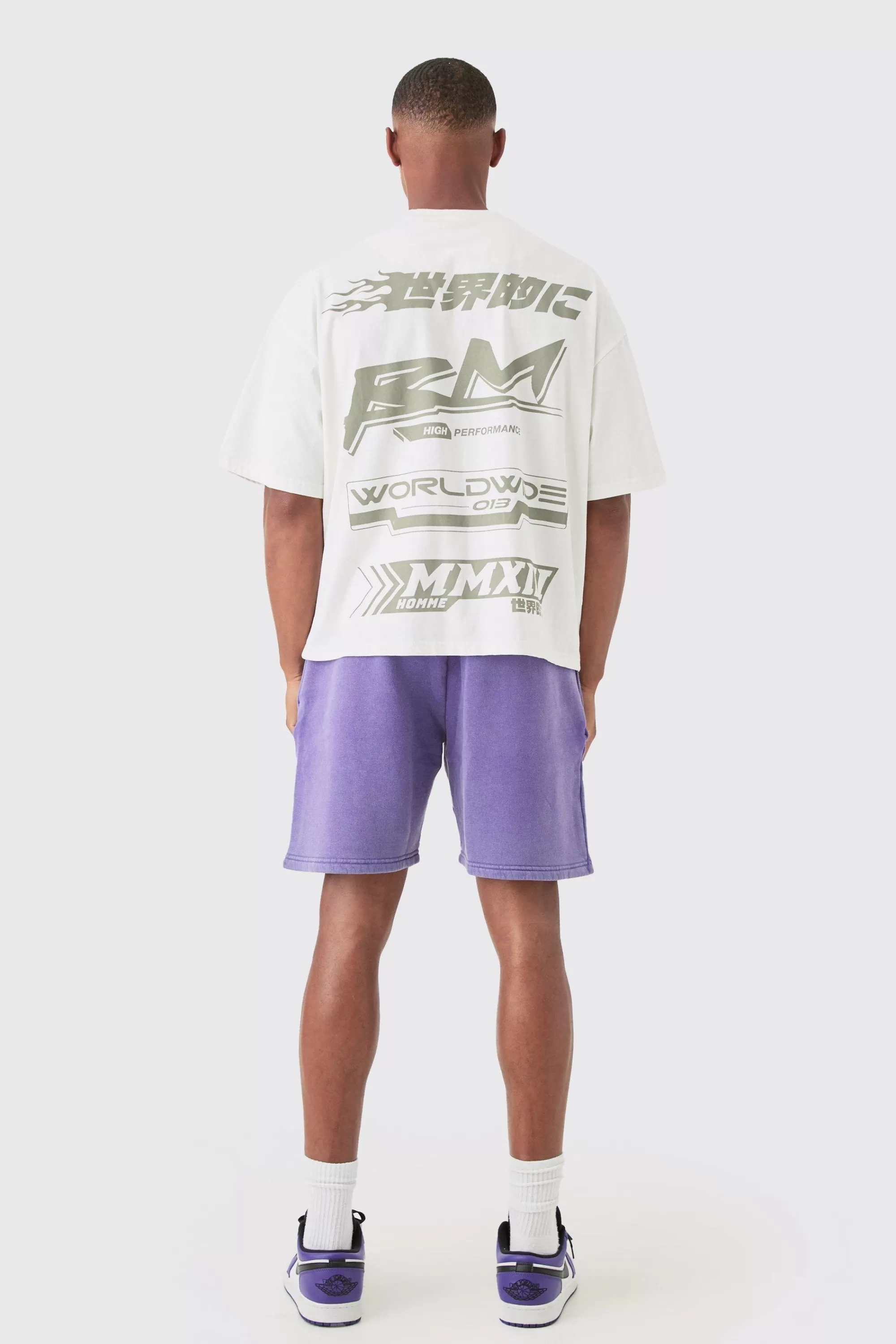 boohooMAN Relaxed Moto Puff Print Washed Shorts | UK
