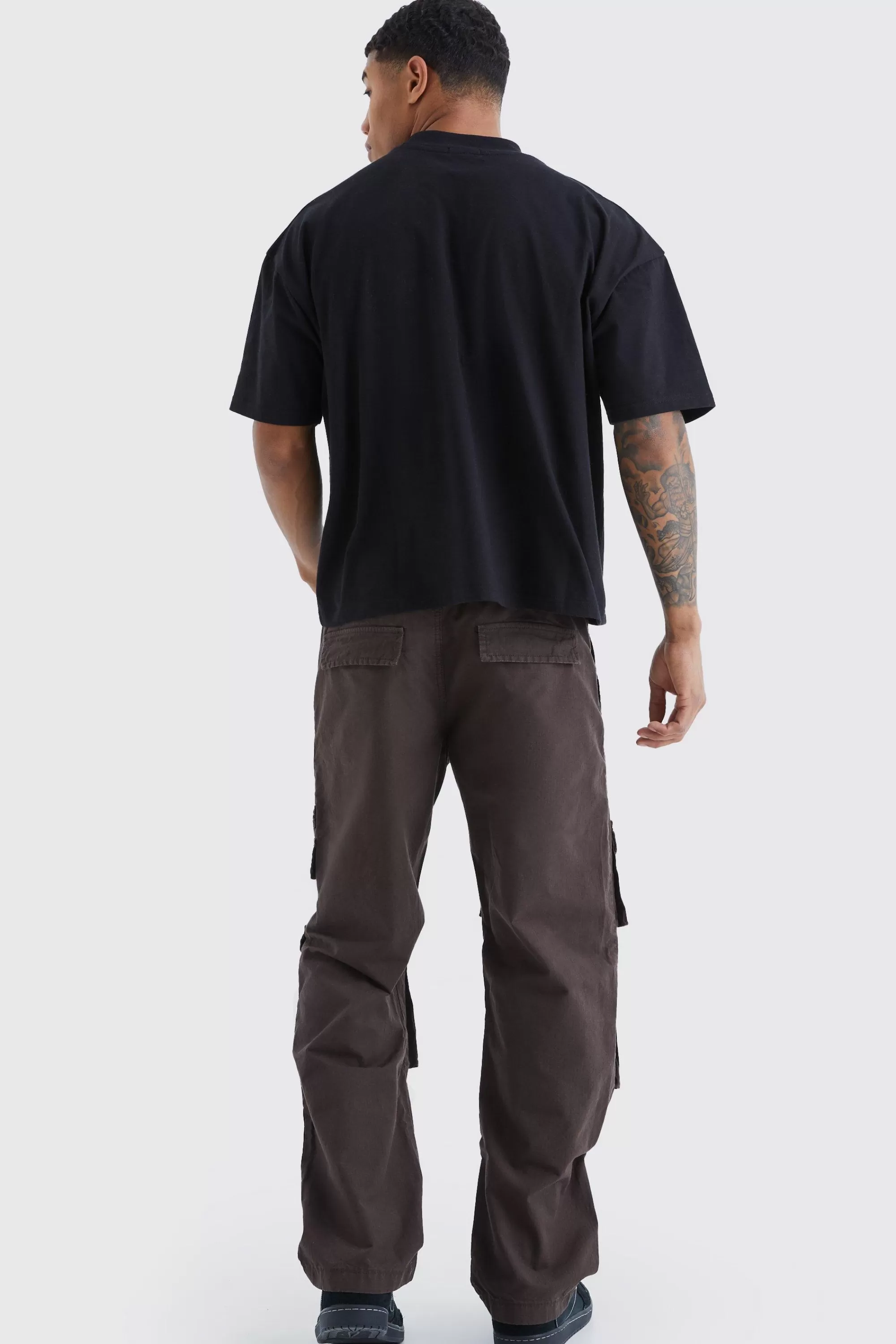 boohooMAN Relaxed Multi Cargo Ripstop Trouser With Tonal Embroidery | UK