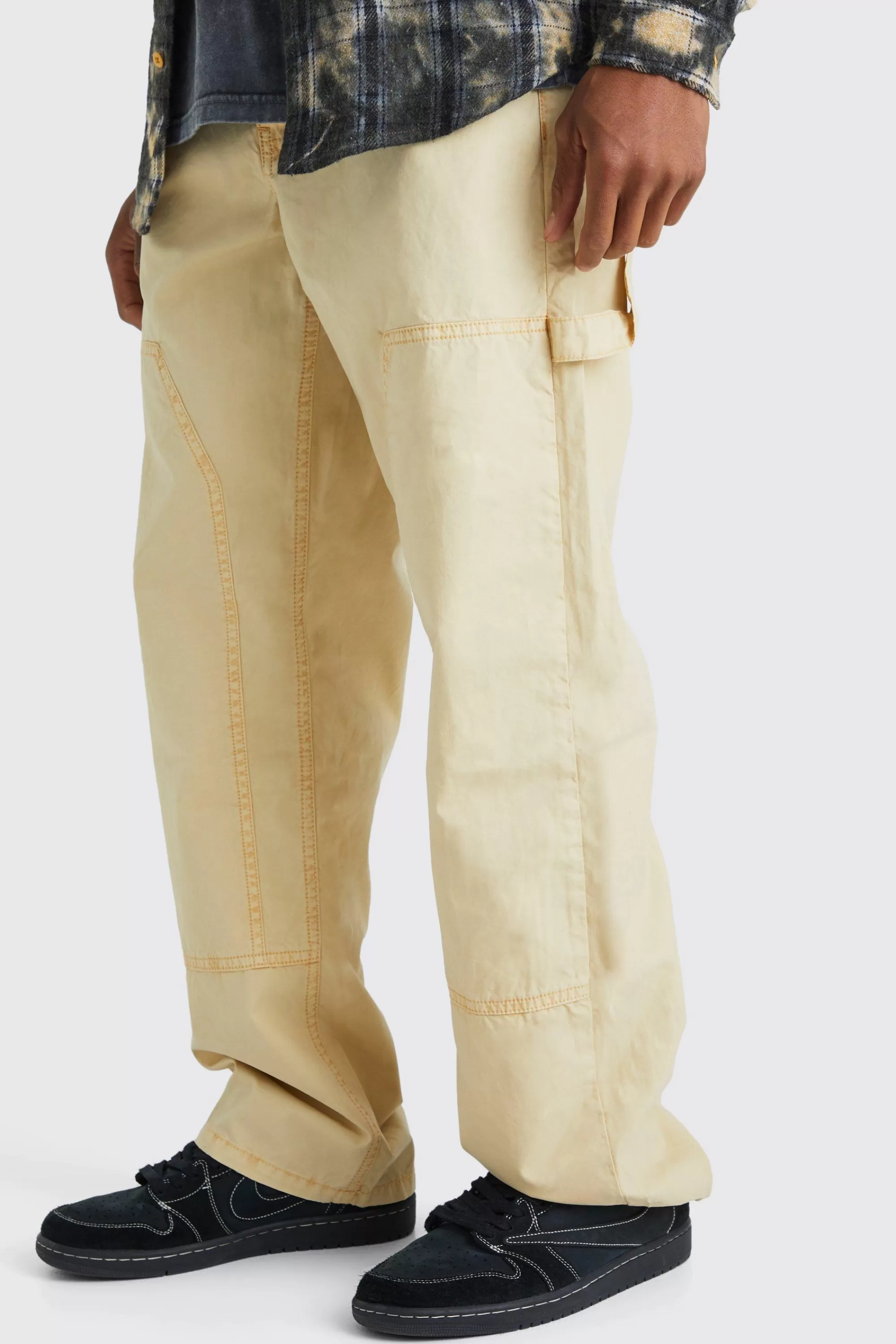 boohooMAN Relaxed Overdye Acid Wash Carpenter Trouser | UK