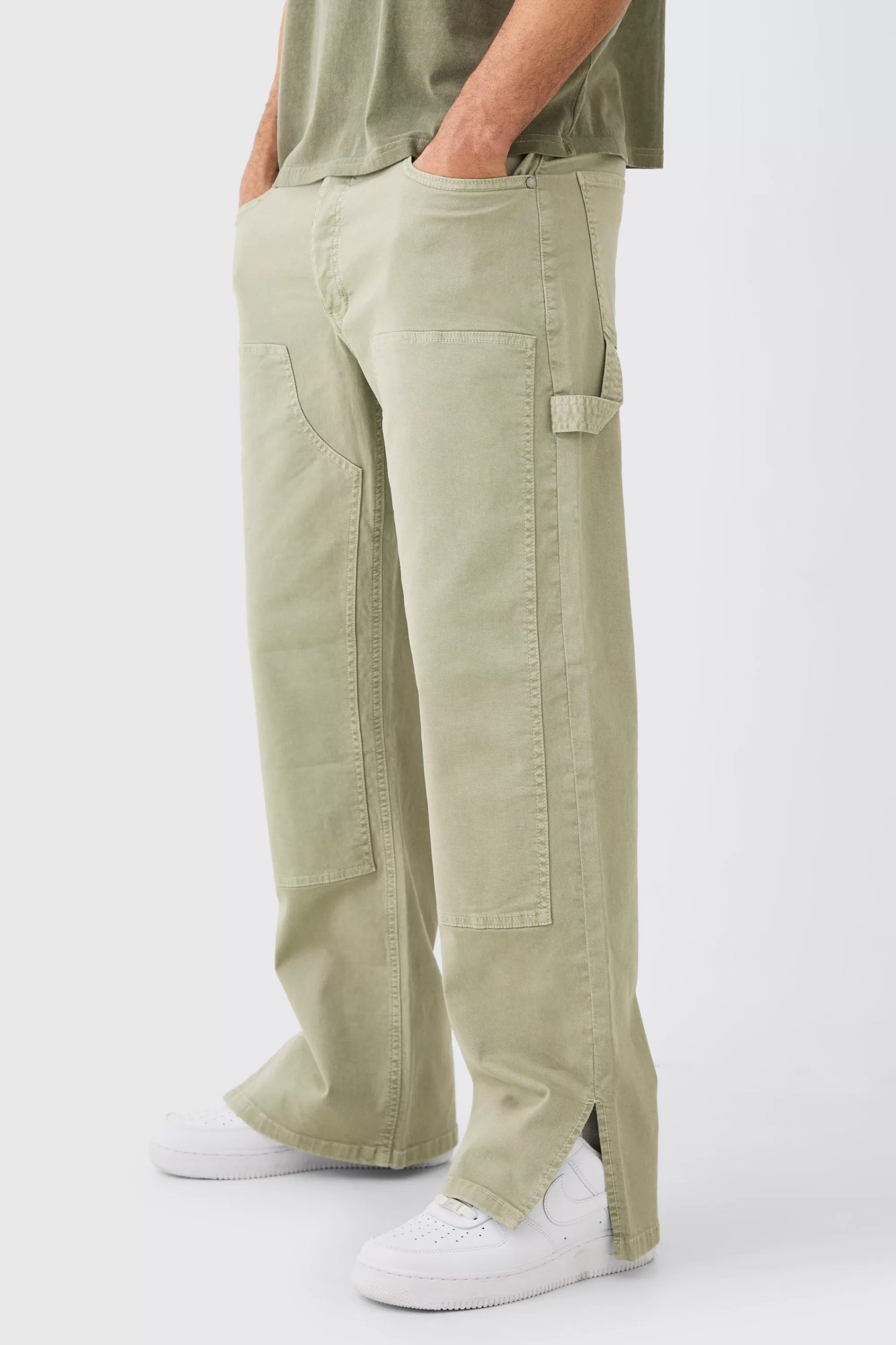 boohooMAN Relaxed Overdye Carpenter Split Hem Trouser | UK