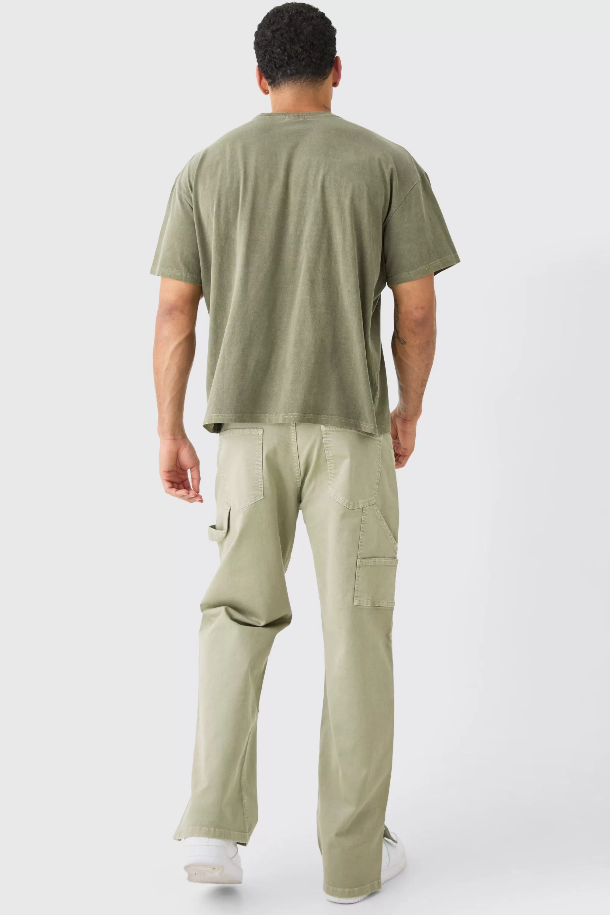 boohooMAN Relaxed Overdye Carpenter Split Hem Trouser | UK