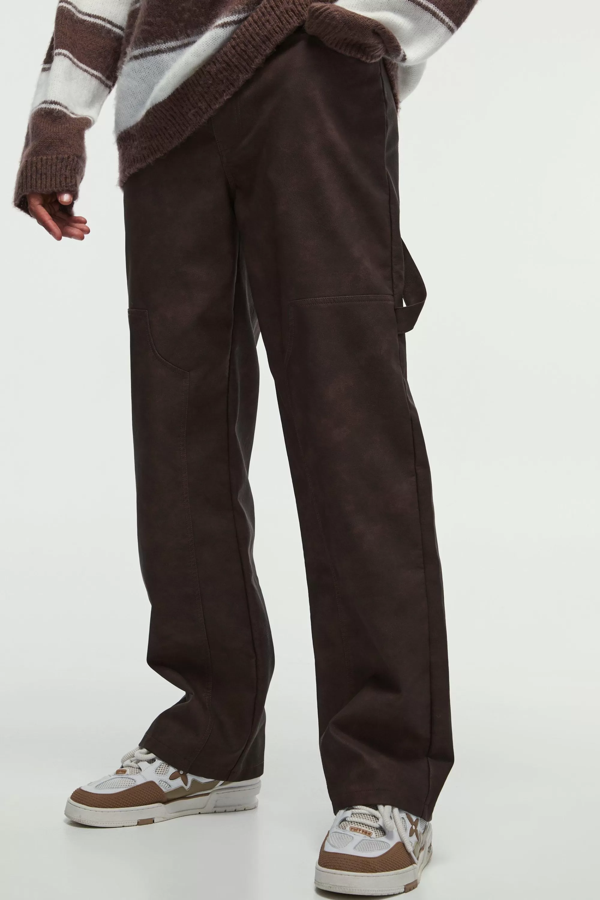 boohooMAN Relaxed Pu Carpenter Trousers | UK