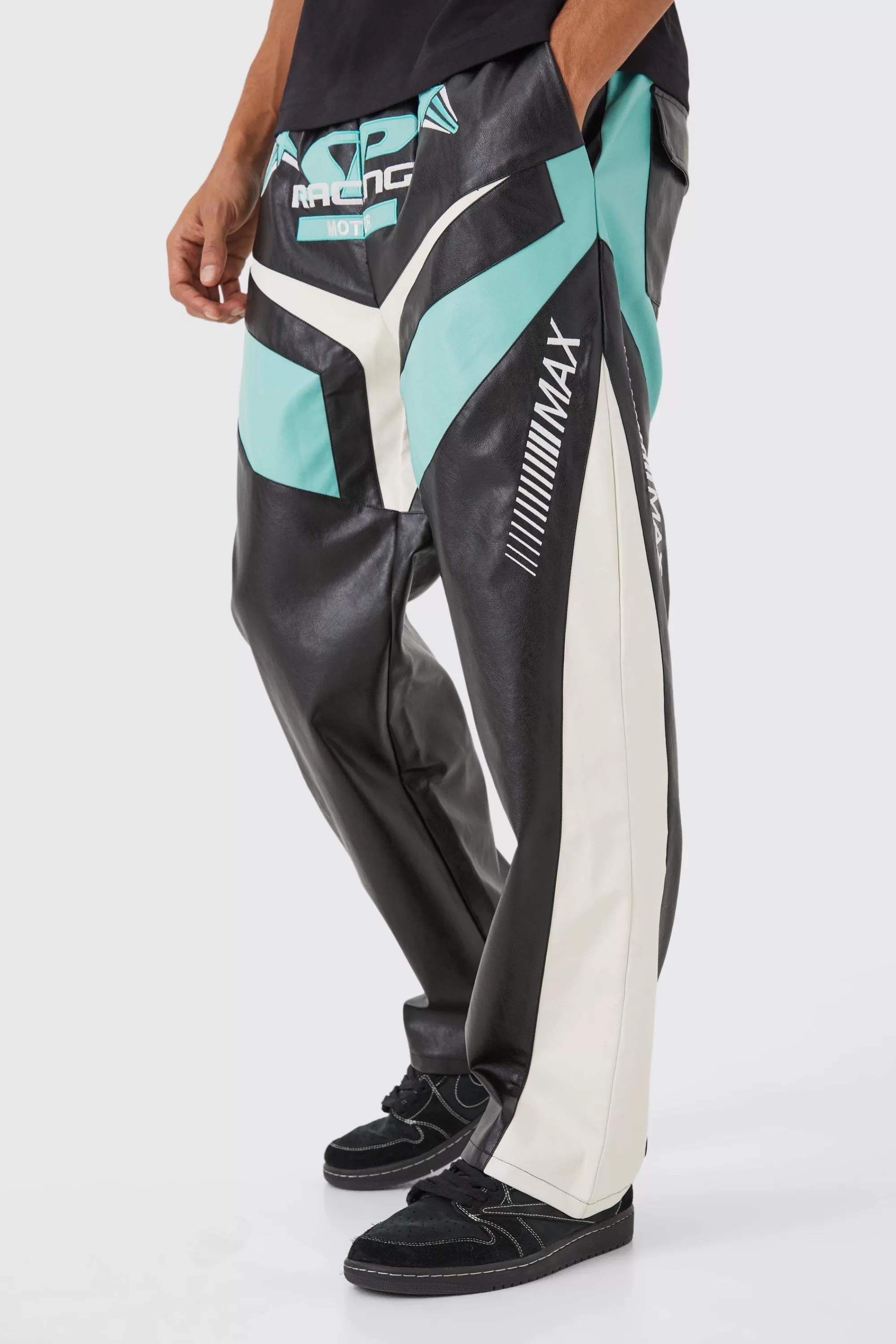boohooMAN Relaxed Pu Moto Trouser | UK