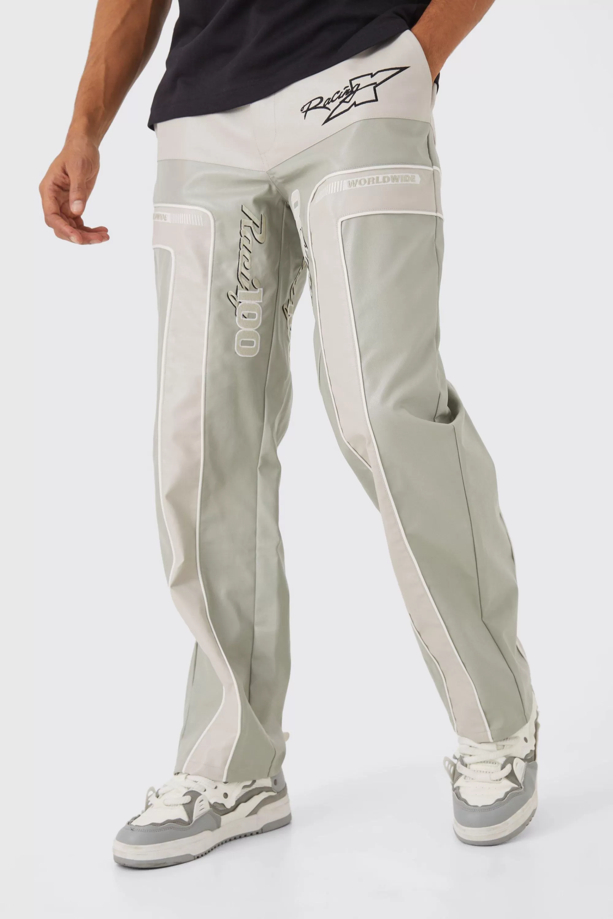 boohooMAN Relaxed Pu Moto Trouser | UK