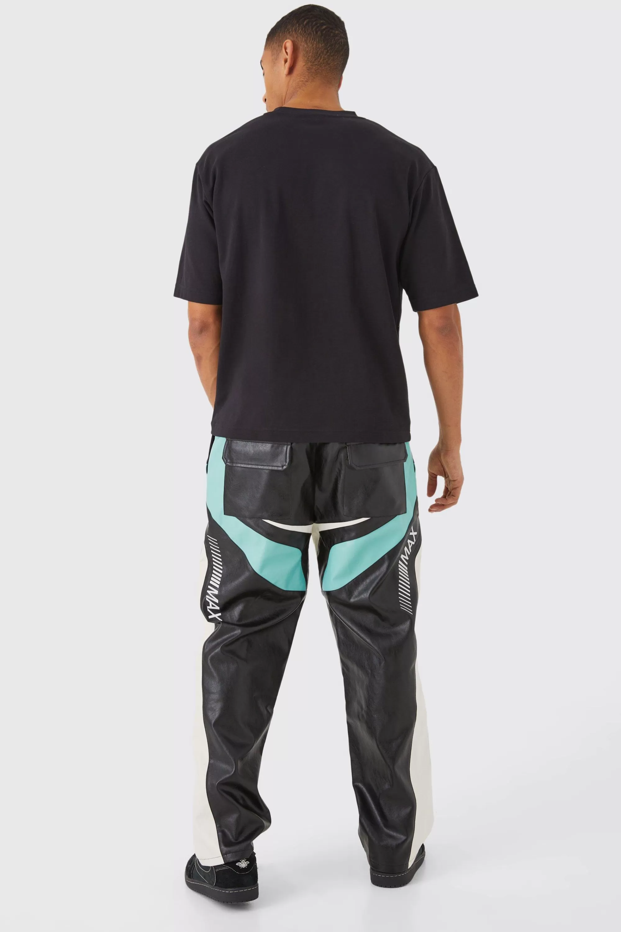 boohooMAN Relaxed Pu Moto Trouser | UK