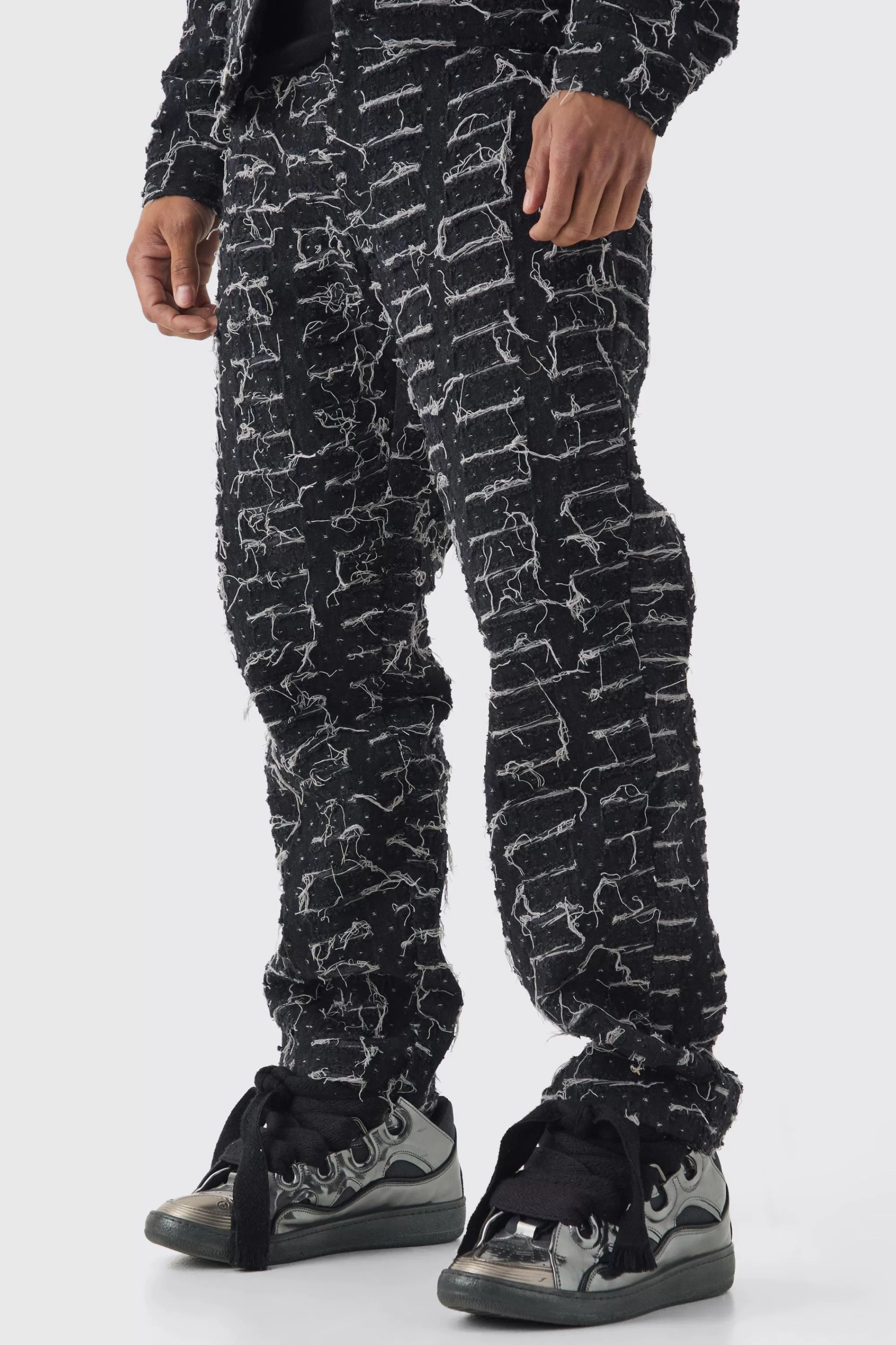 boohooMAN Relaxed Rigid All Over Distressed Jeans | UK