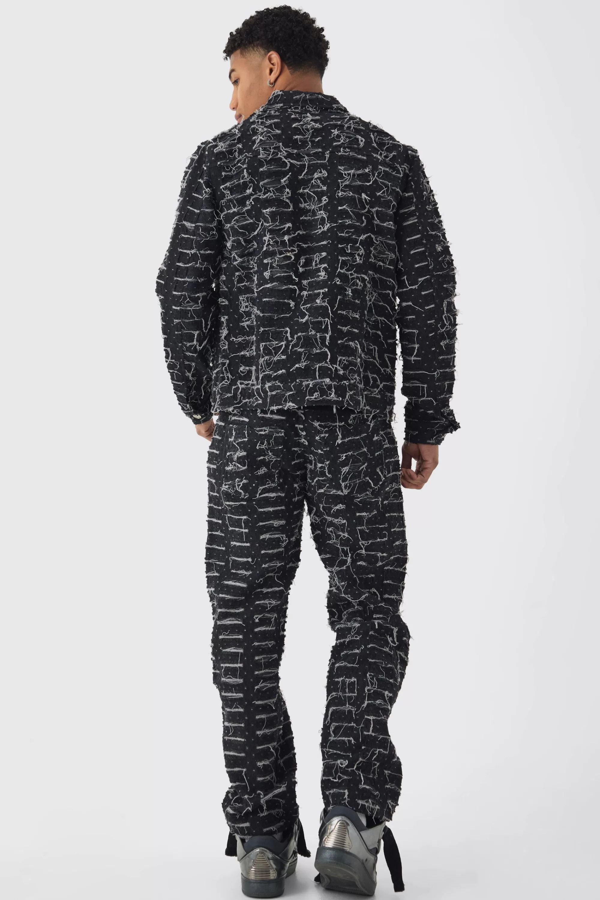 boohooMAN Relaxed Rigid All Over Distressed Jeans | UK