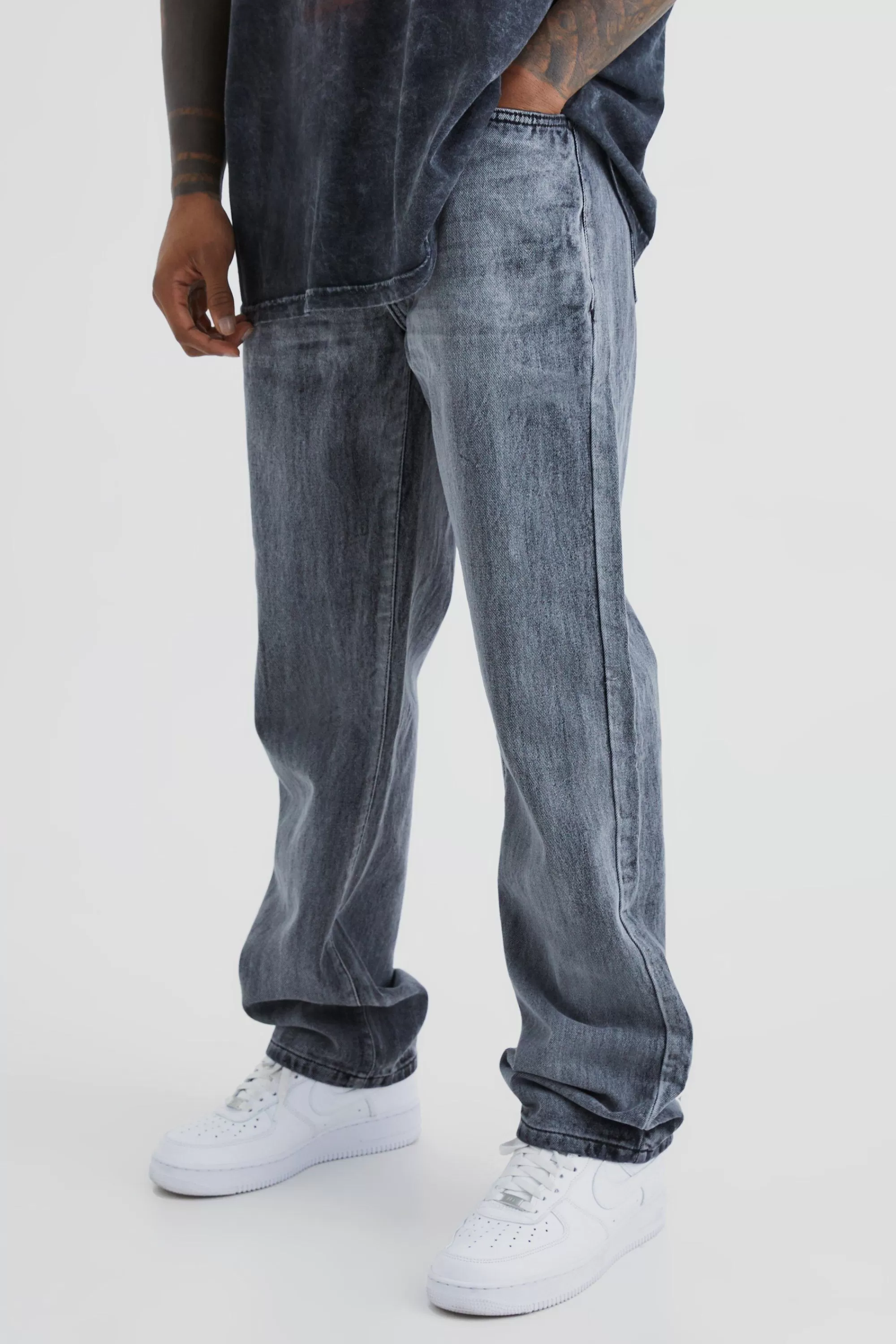 boohooMAN Relaxed Rigid Bleached Jeans | UK