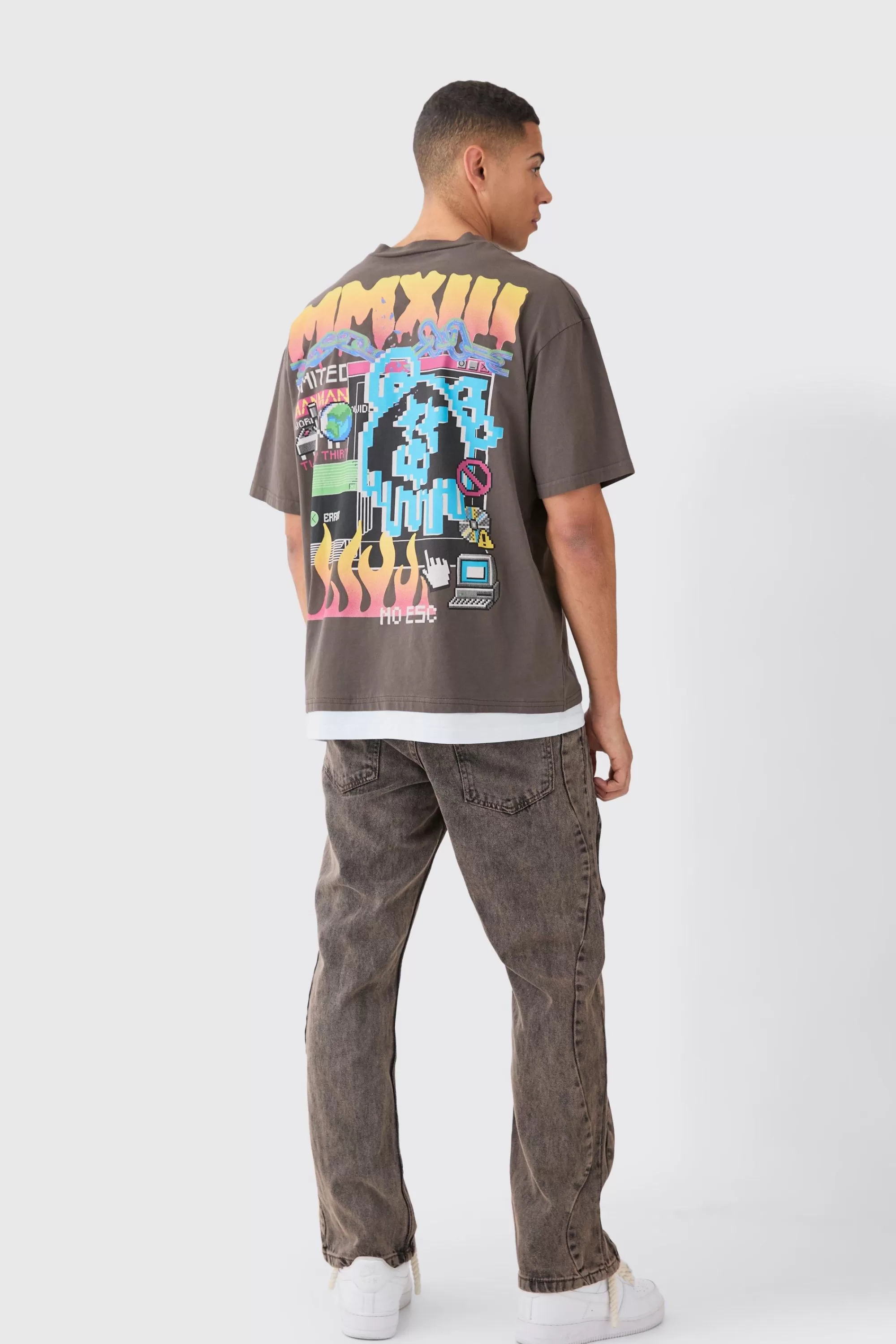 boohooMAN Relaxed Rigid Curved Side Seam Overdyed Jeans | UK