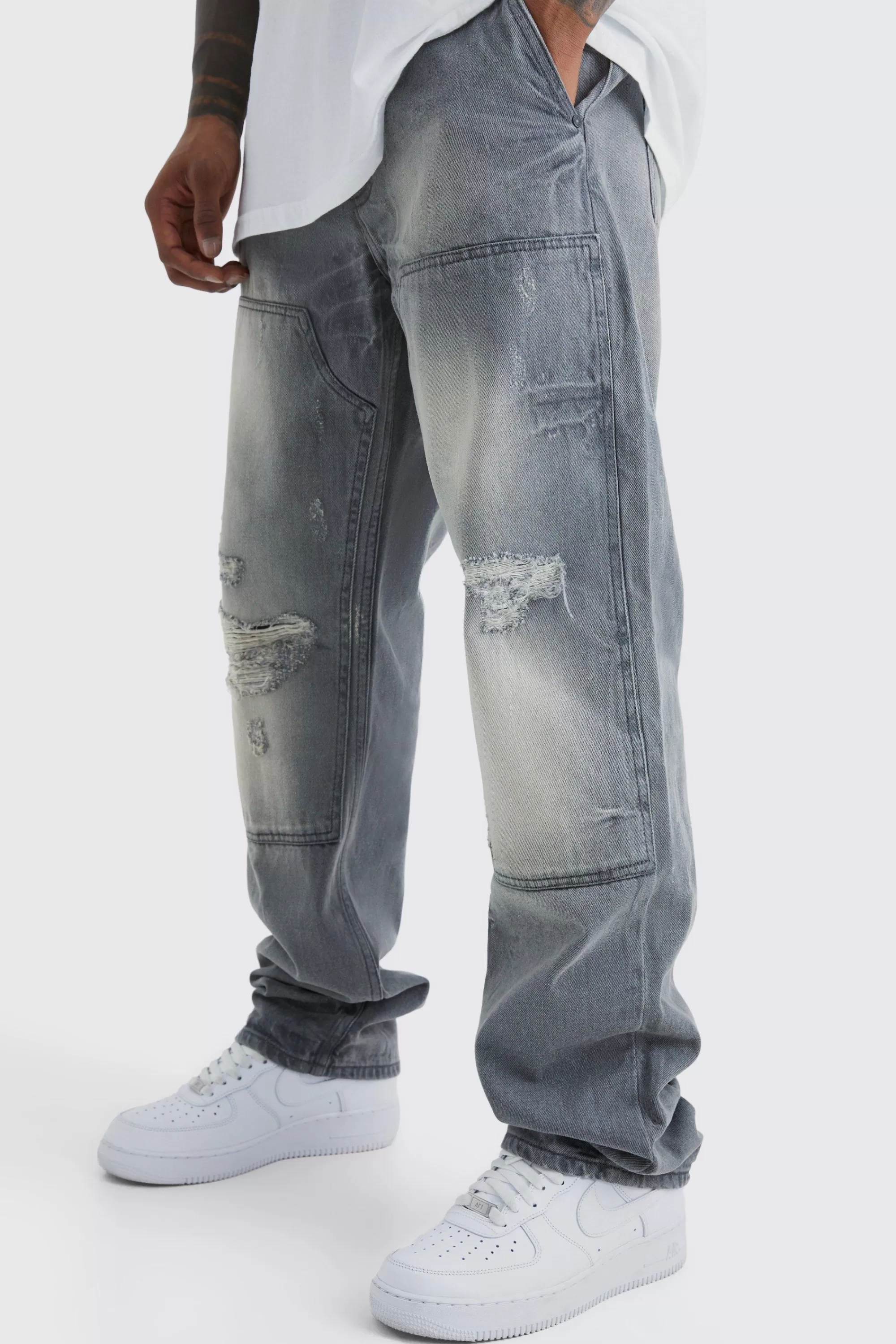 boohooMAN Relaxed Rigid Dirty Wash Carpenter Jeans | UK