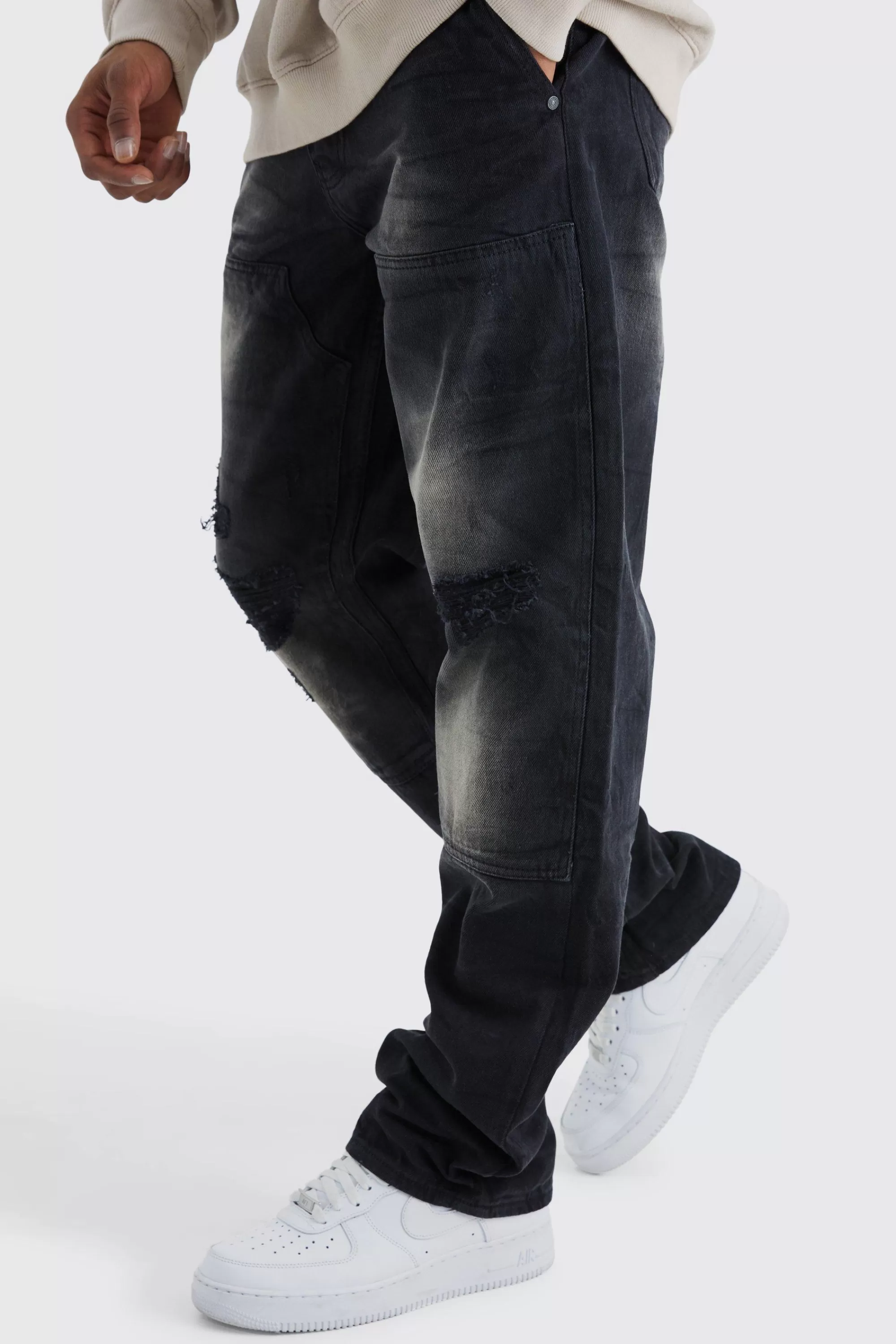 boohooMAN Relaxed Rigid Dirty Wash Carpenter Jeans | UK