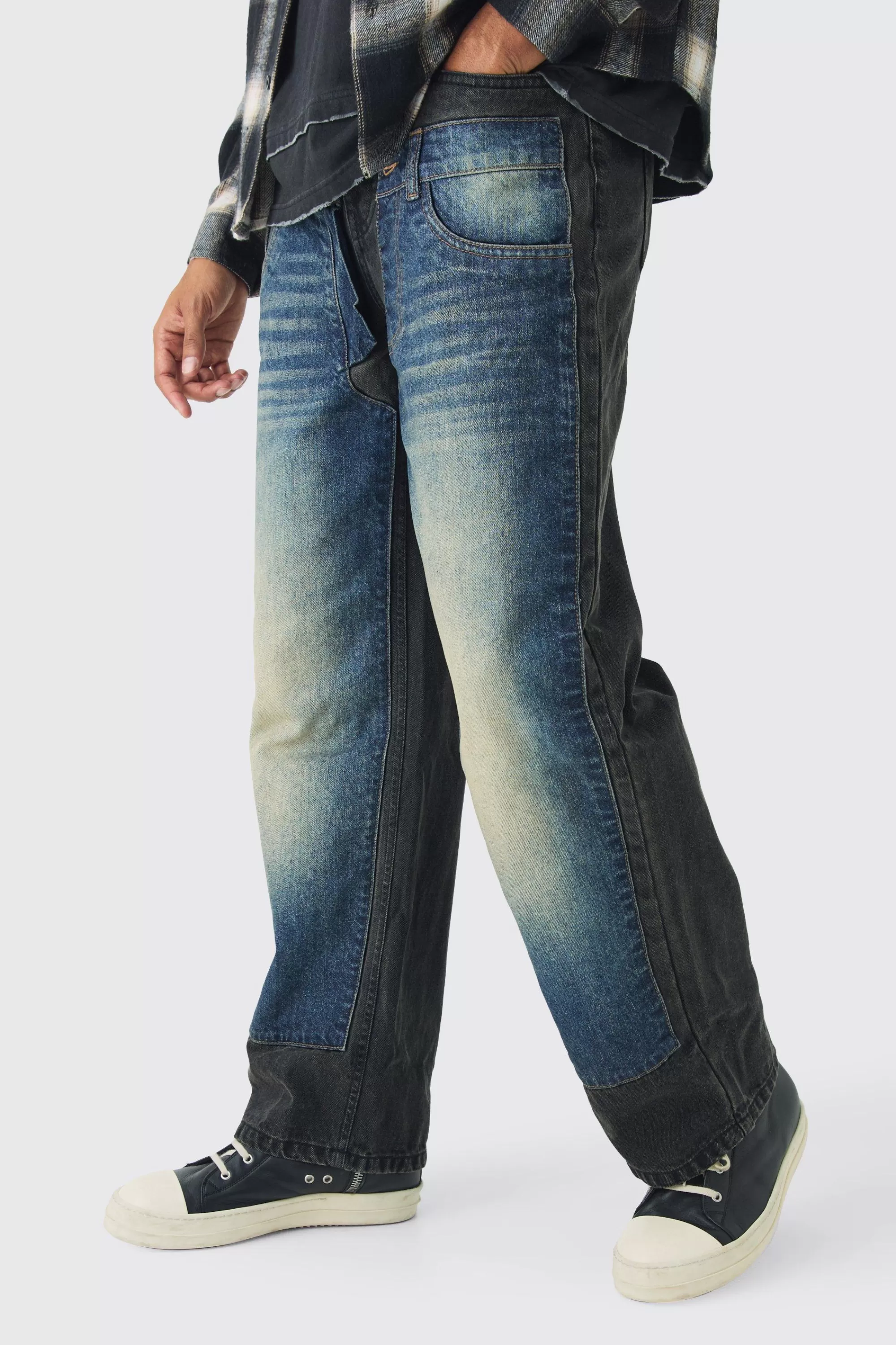 boohooMAN Relaxed Rigid Double Waistband Denim Jeans | UK