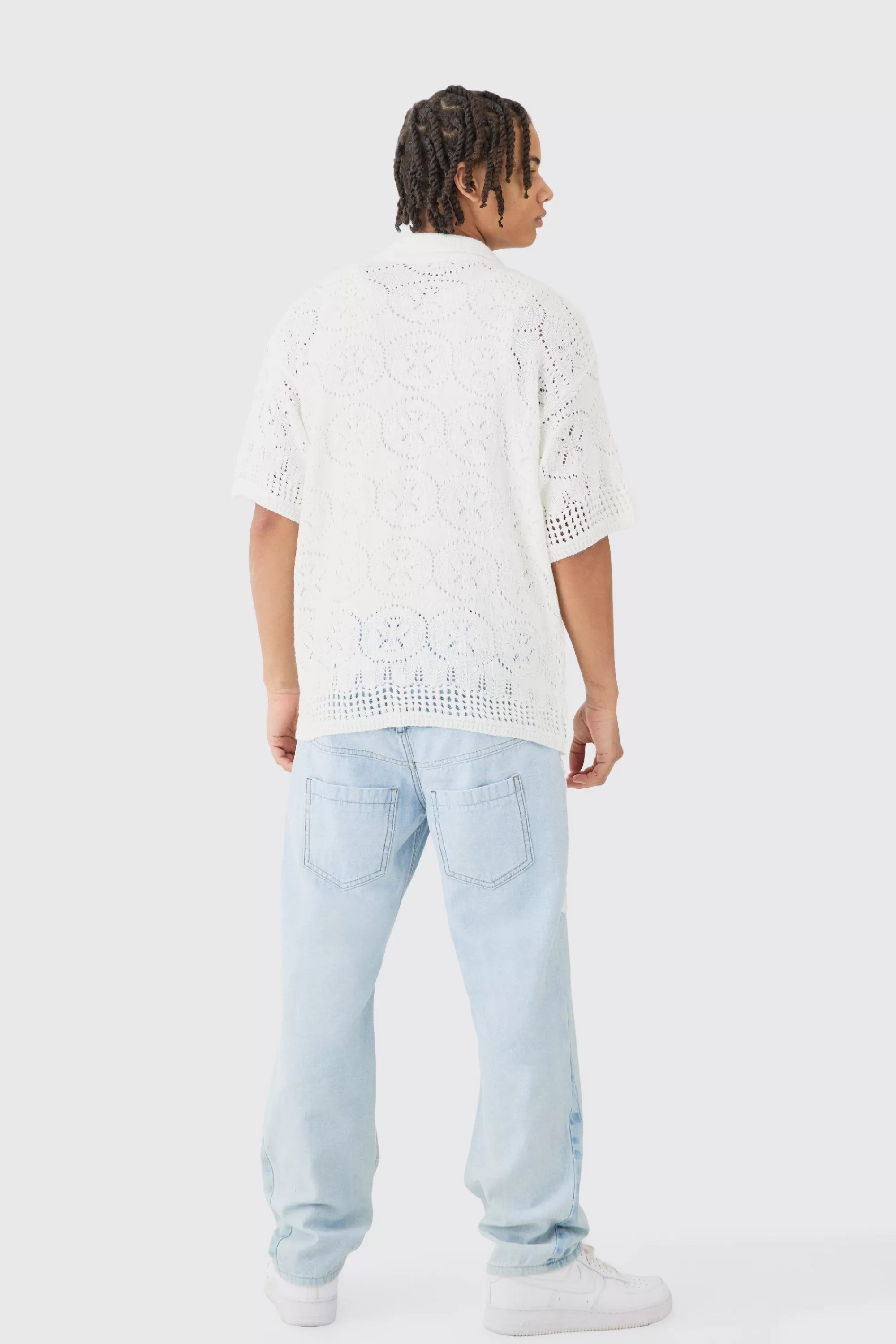 boohooMAN Relaxed Rigid Double Waistband Reverse Cut & Sew Denim Jean | UK