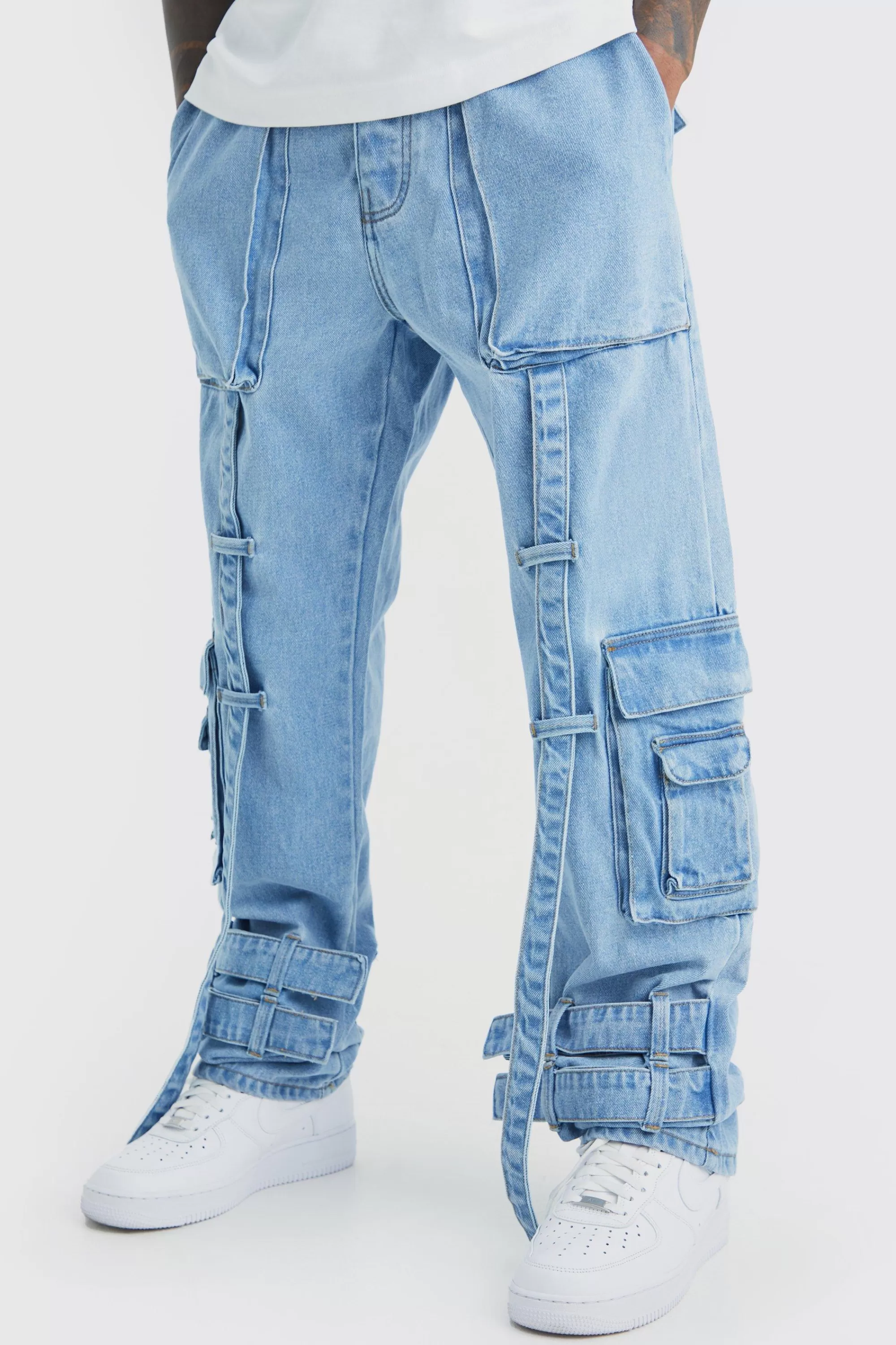 boohooMAN Relaxed Rigid Elastic Waist Cargo Jeans | UK