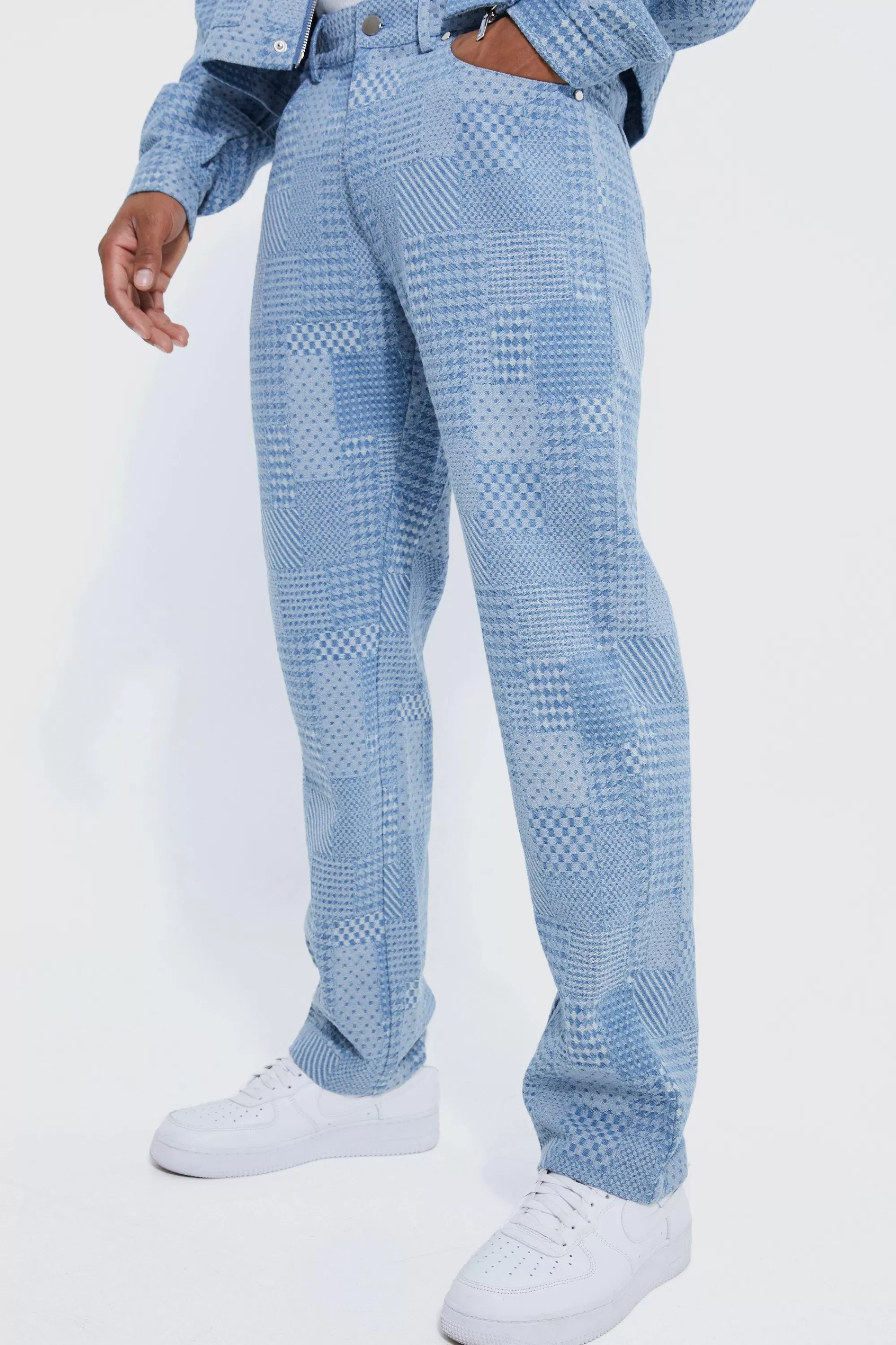 boohooMAN Relaxed Rigid Fabric Interest Jeans | UK