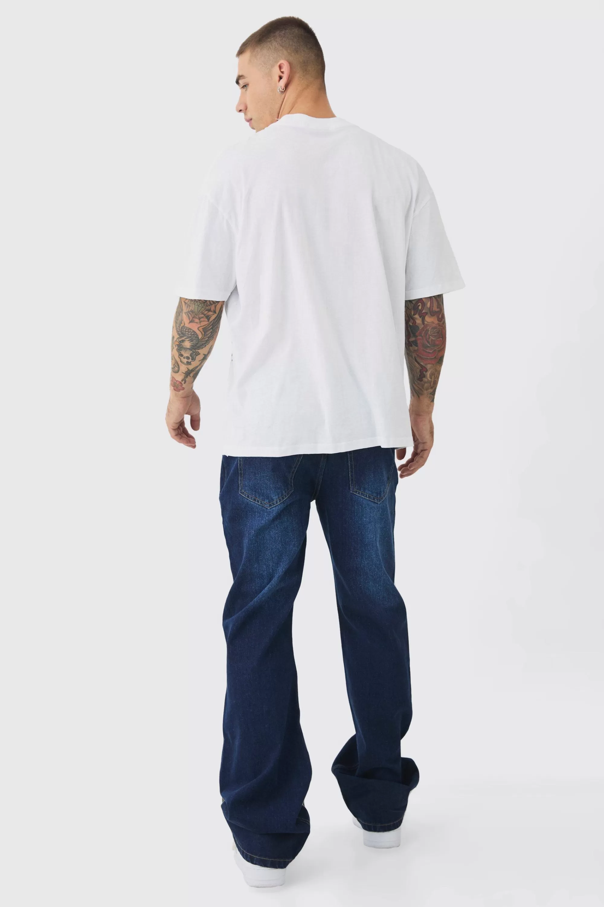 boohooMAN Relaxed Rigid Flare Jean In | UK