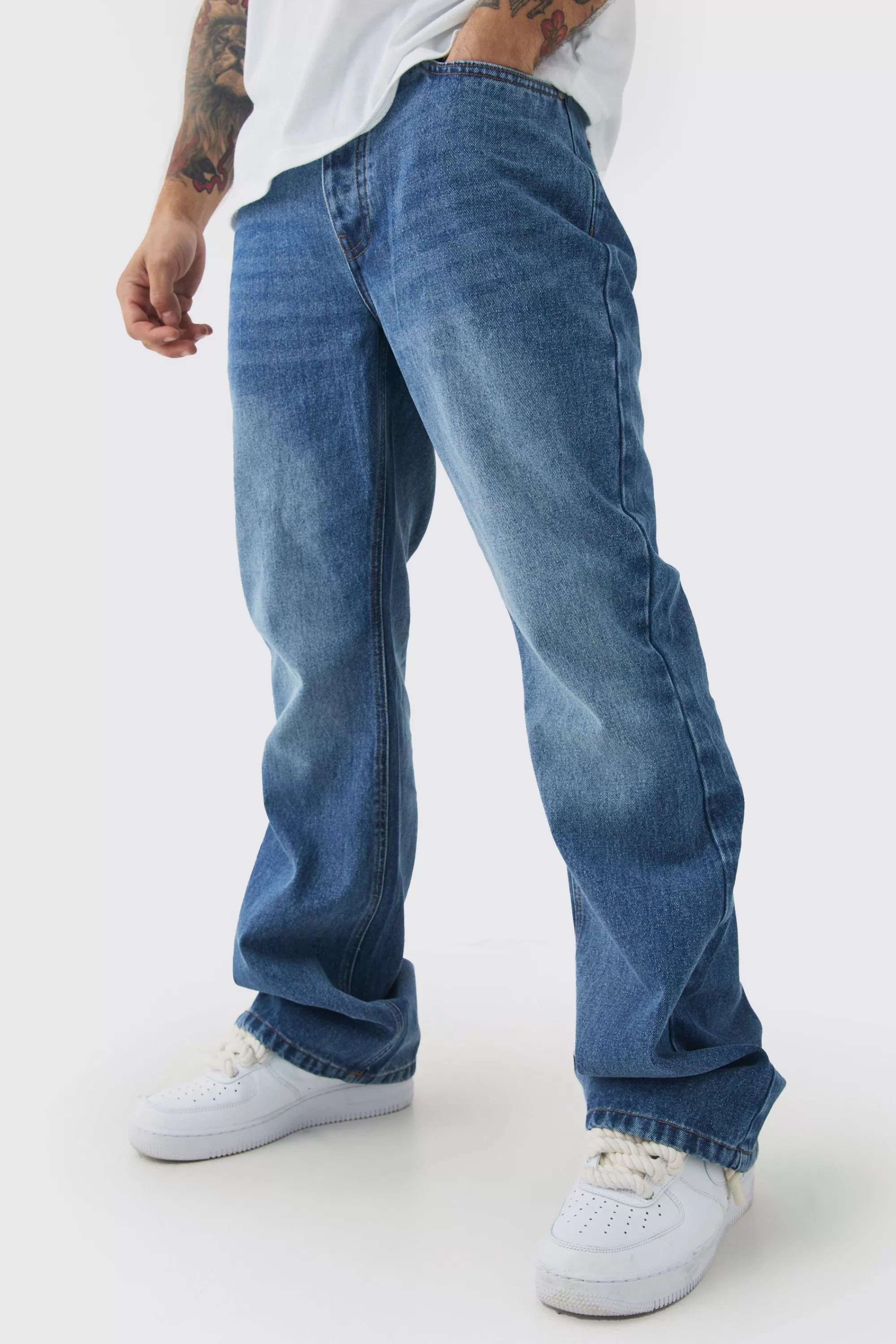 boohooMAN Relaxed Rigid Flare Jean In | UK