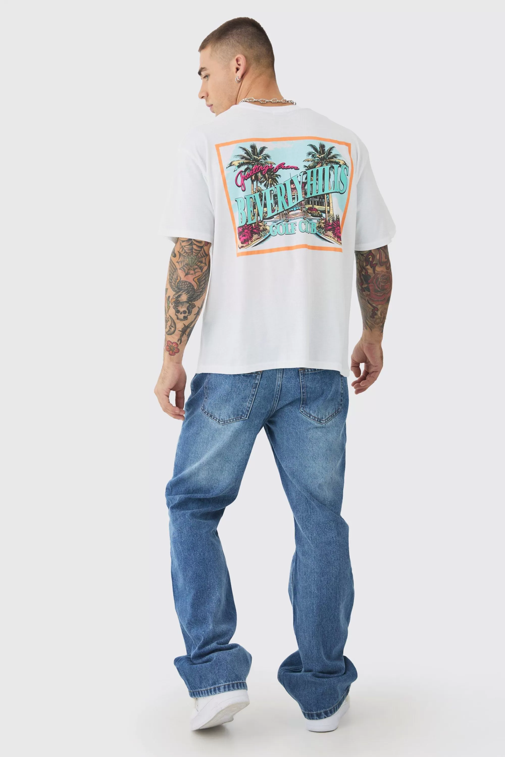 boohooMAN Relaxed Rigid Flare Jean In | UK
