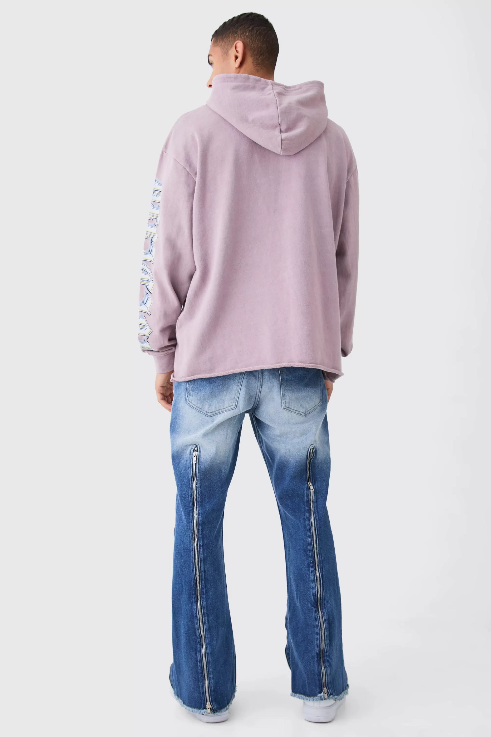 boohooMAN Relaxed Rigid Flare Multi Zip Gusset Jeans In | UK