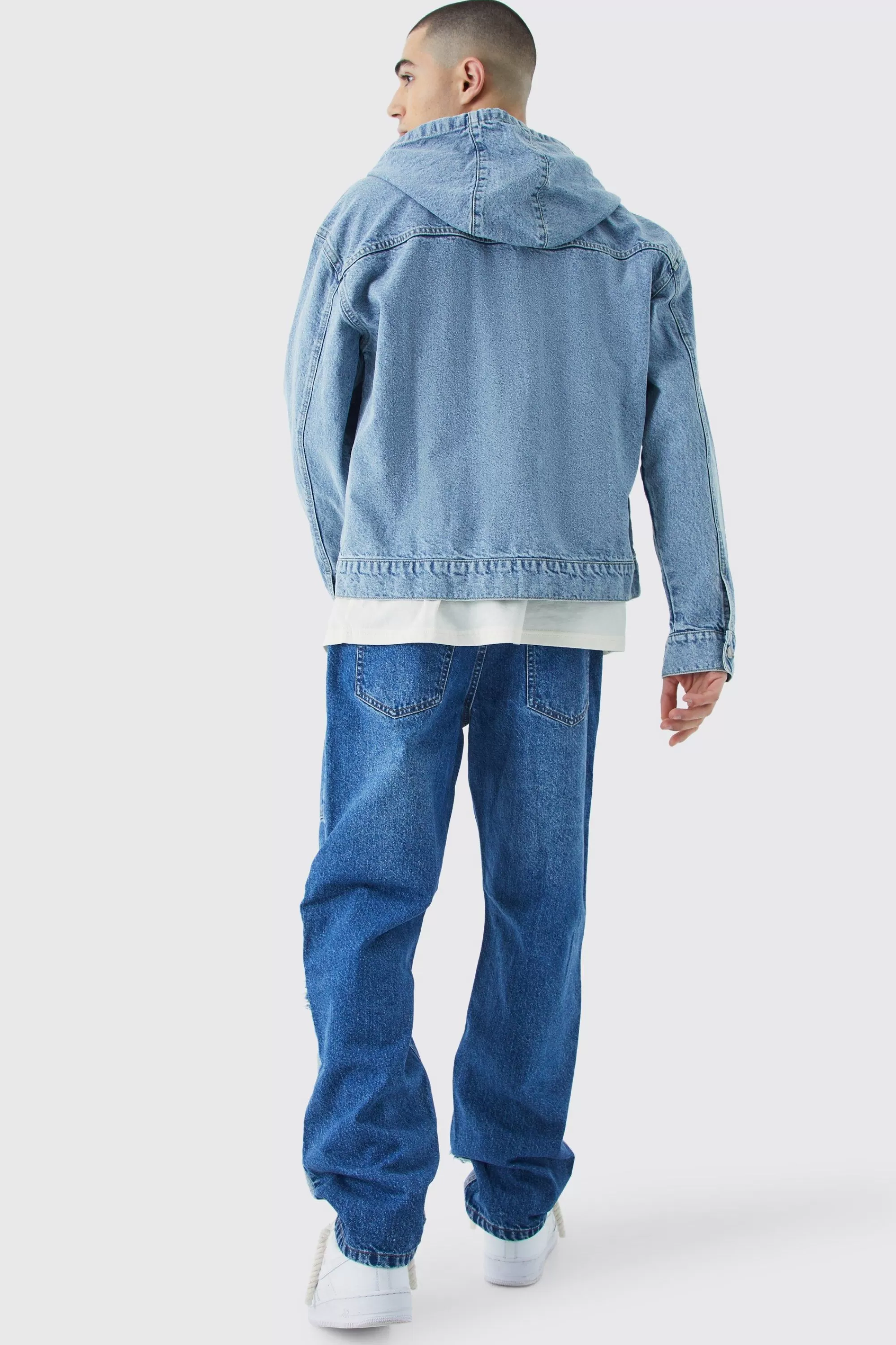 boohooMAN Relaxed Rigid Frayed Spliced Jeans In | UK