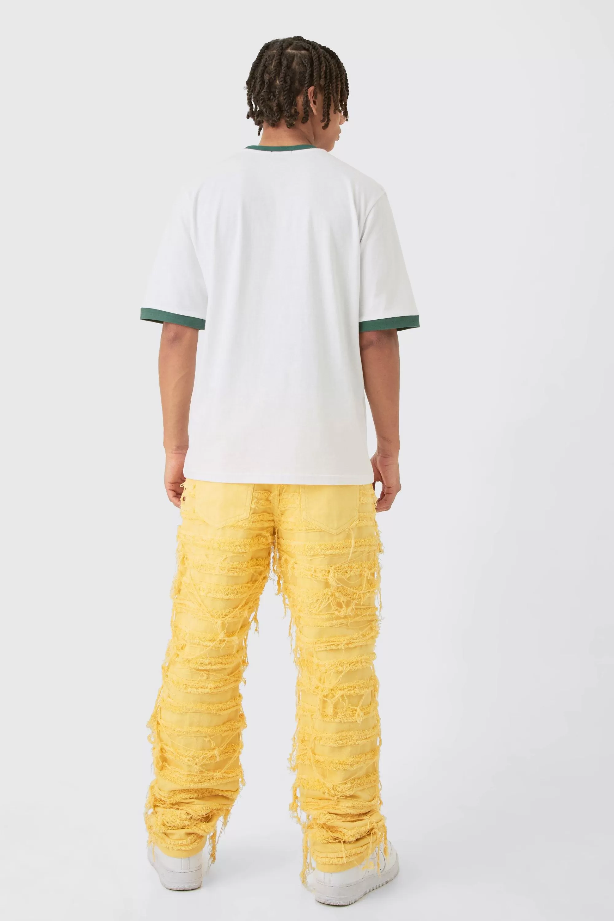 boohooMAN Relaxed Rigid Hyper Distressed Overdye Denim Jean In | UK