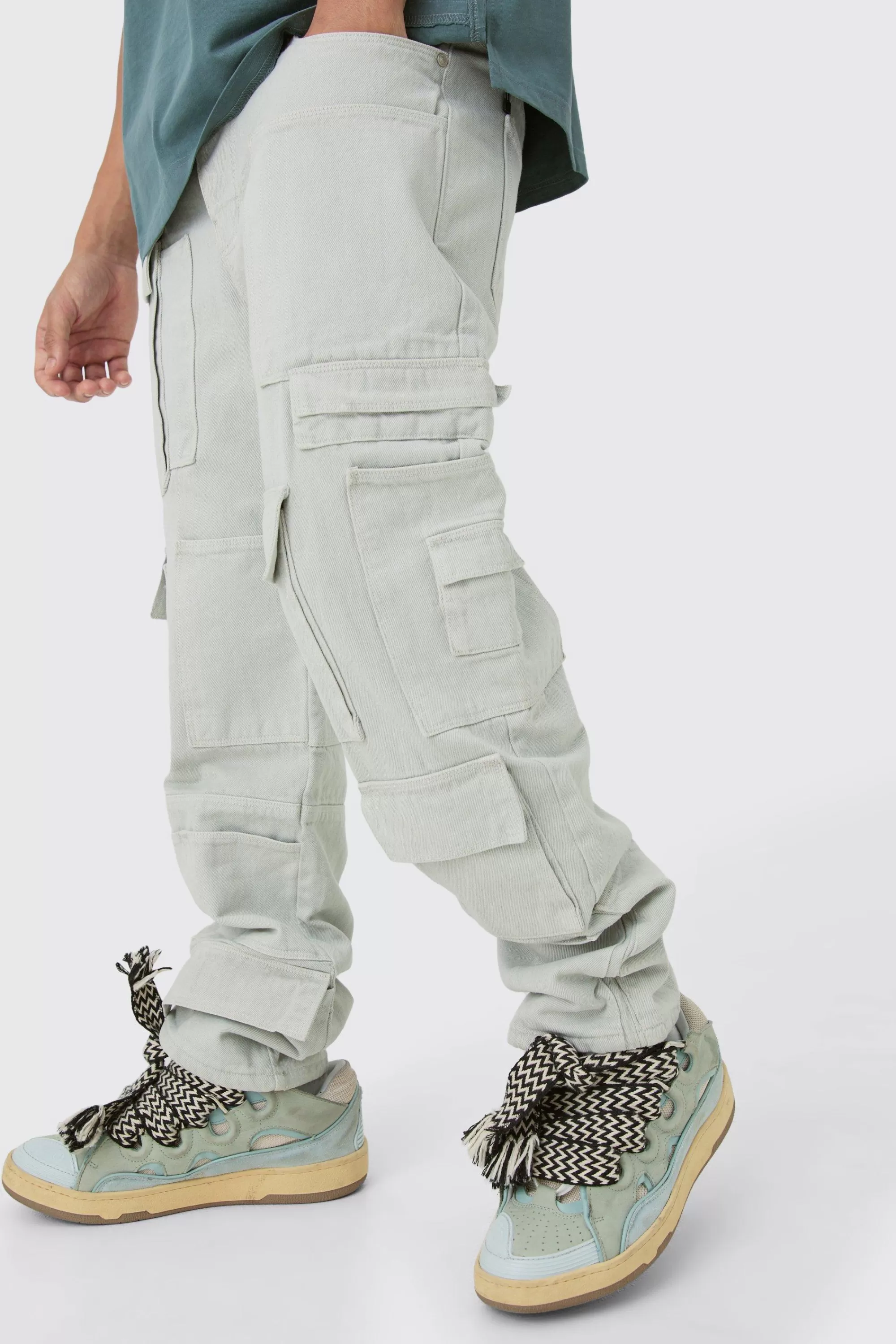 boohooMAN Relaxed Rigid Multi Pocket Cargo Jeans In | UK