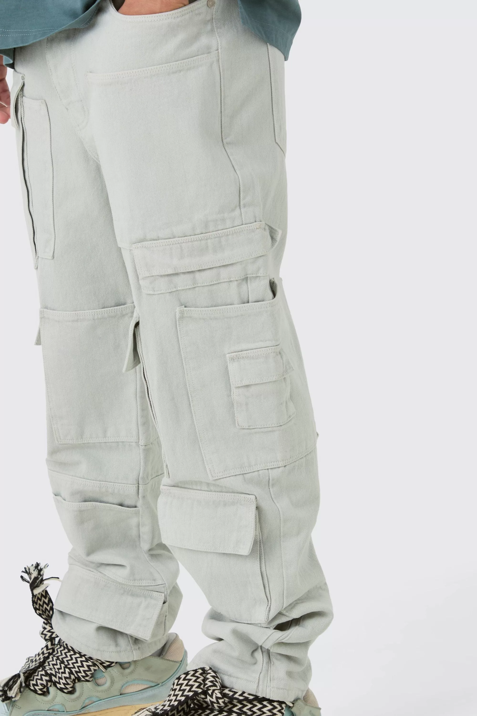 boohooMAN Relaxed Rigid Multi Pocket Cargo Jeans In | UK