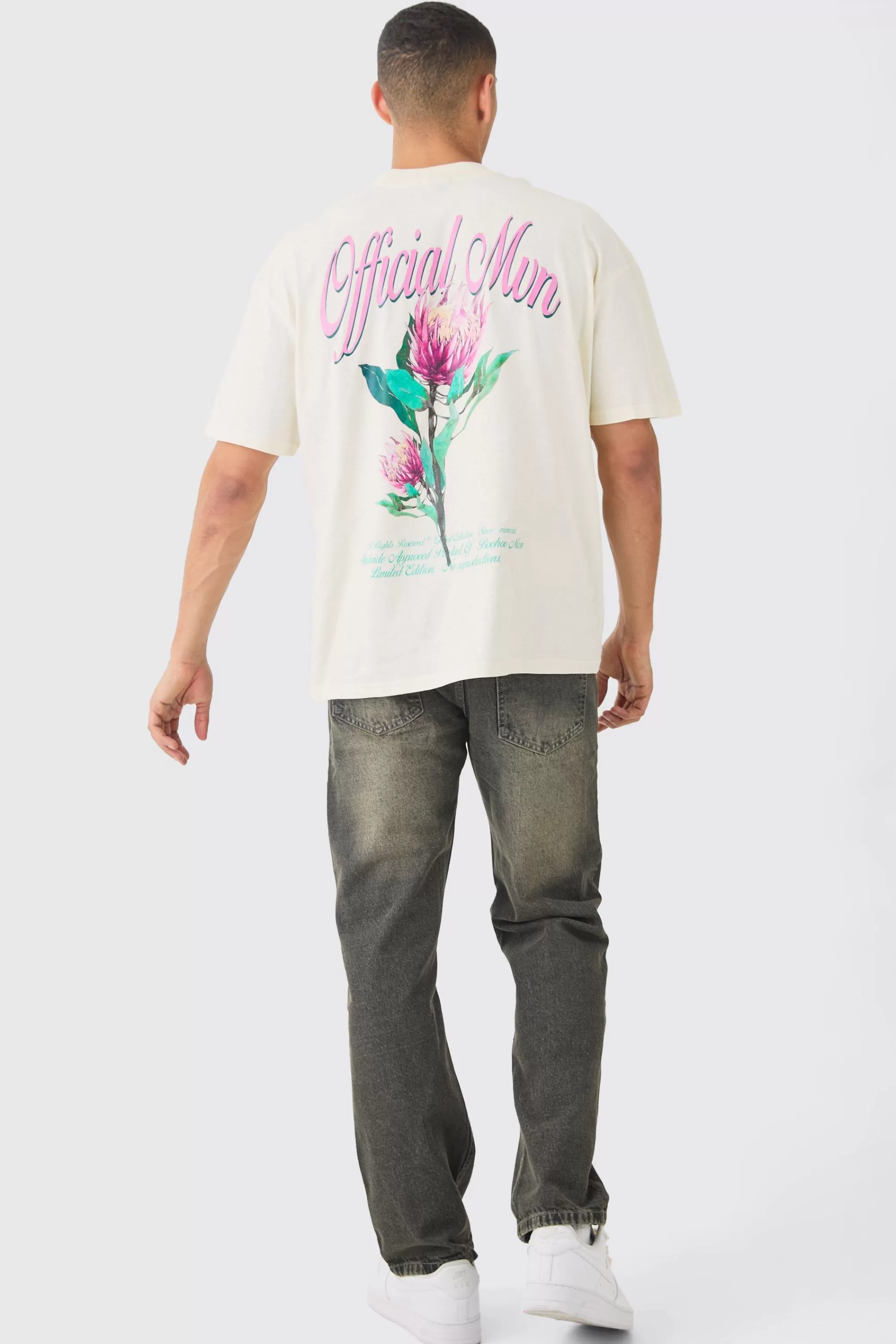 boohooMAN Relaxed Rigid Ripped Carpenter Paint Splatter Jeans In Antique | UK