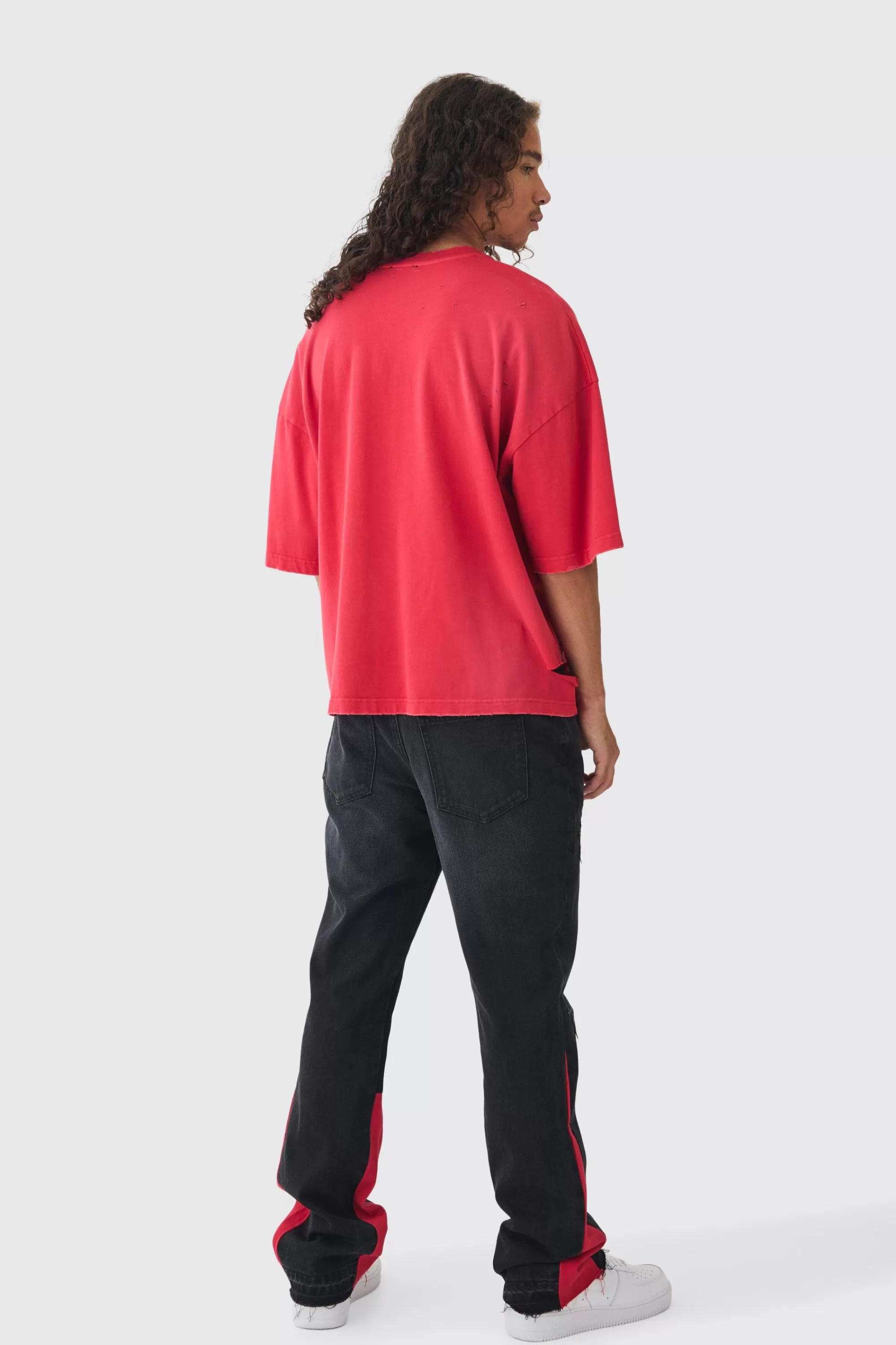 boohooMAN Relaxed Rigid Tinted Wash Star Pu Applique Jeans | UK