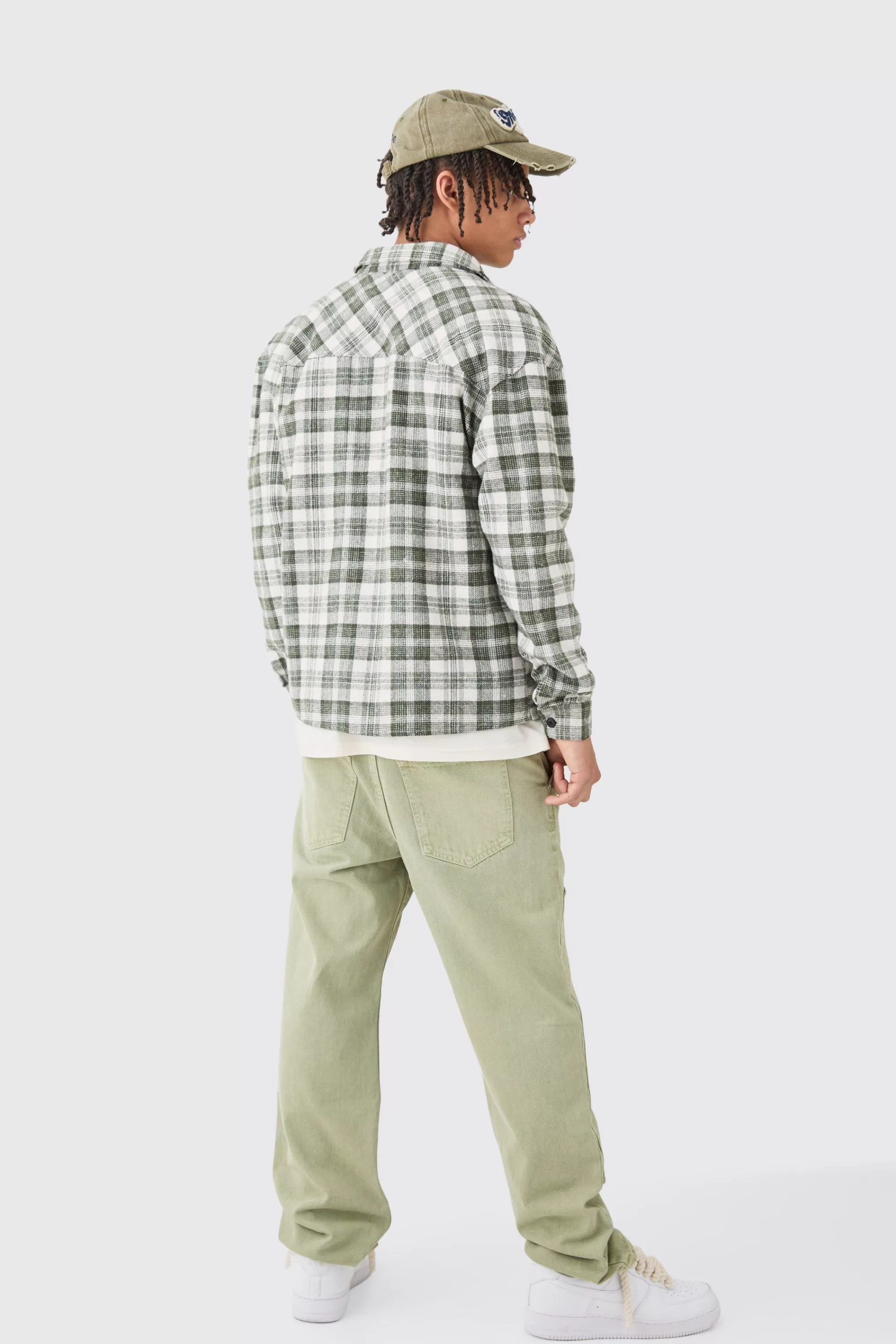 boohooMAN Relaxed Rigid Top Stitch Detail Overdyed Carpenter Jean | UK