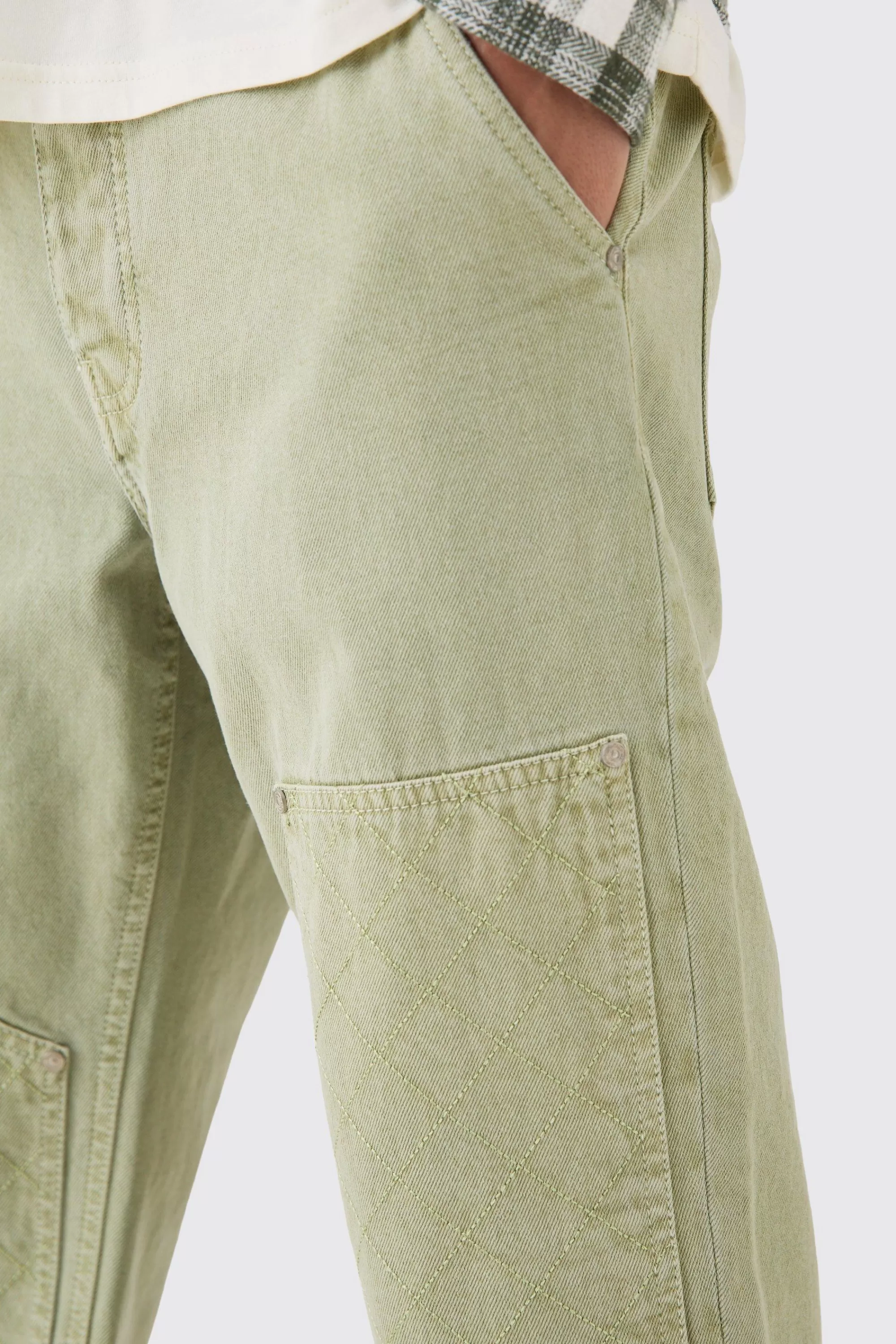 boohooMAN Relaxed Rigid Top Stitch Detail Overdyed Carpenter Jean | UK
